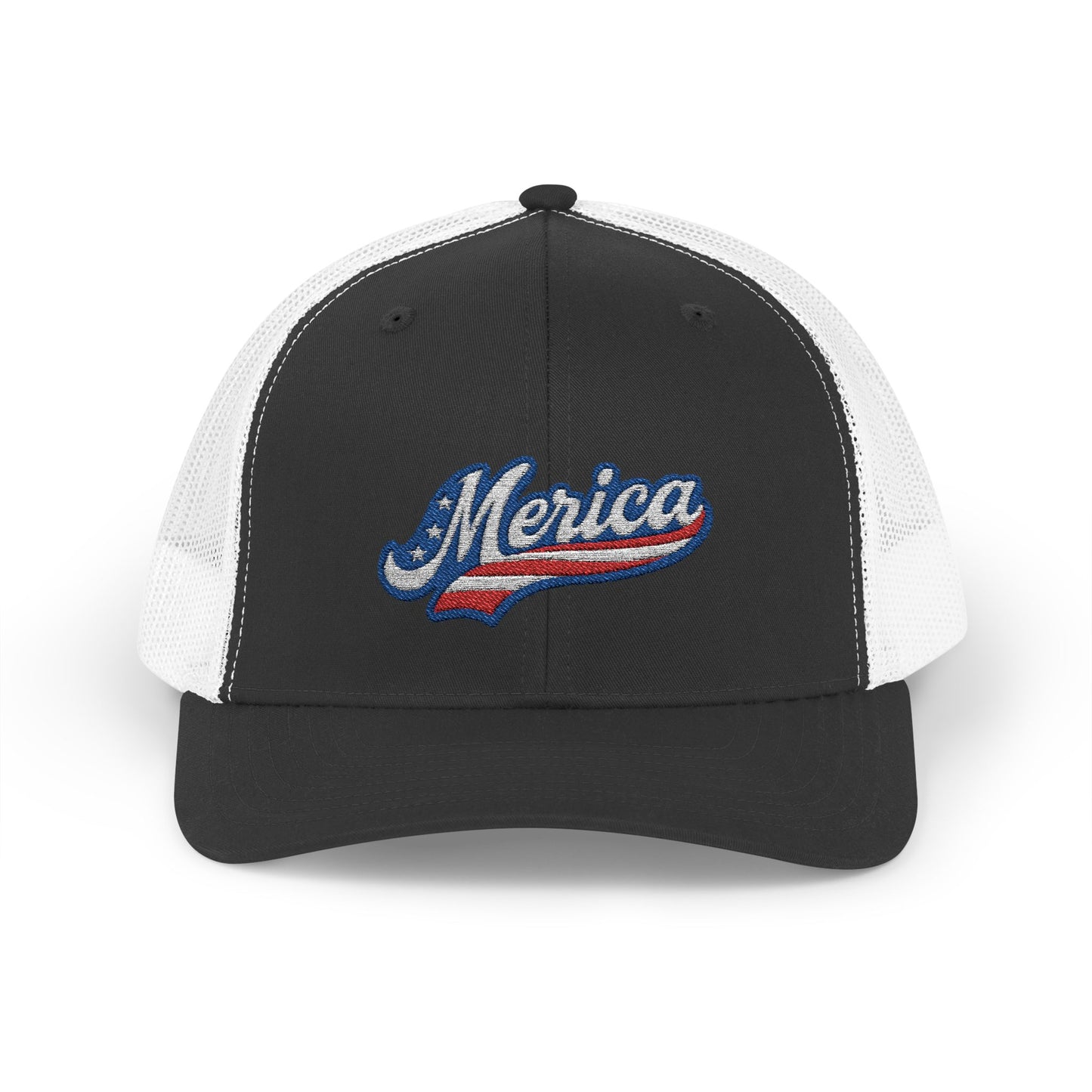Merica Trucker Hat – Patriotic Embroidered Hat with Vintage Sports Style