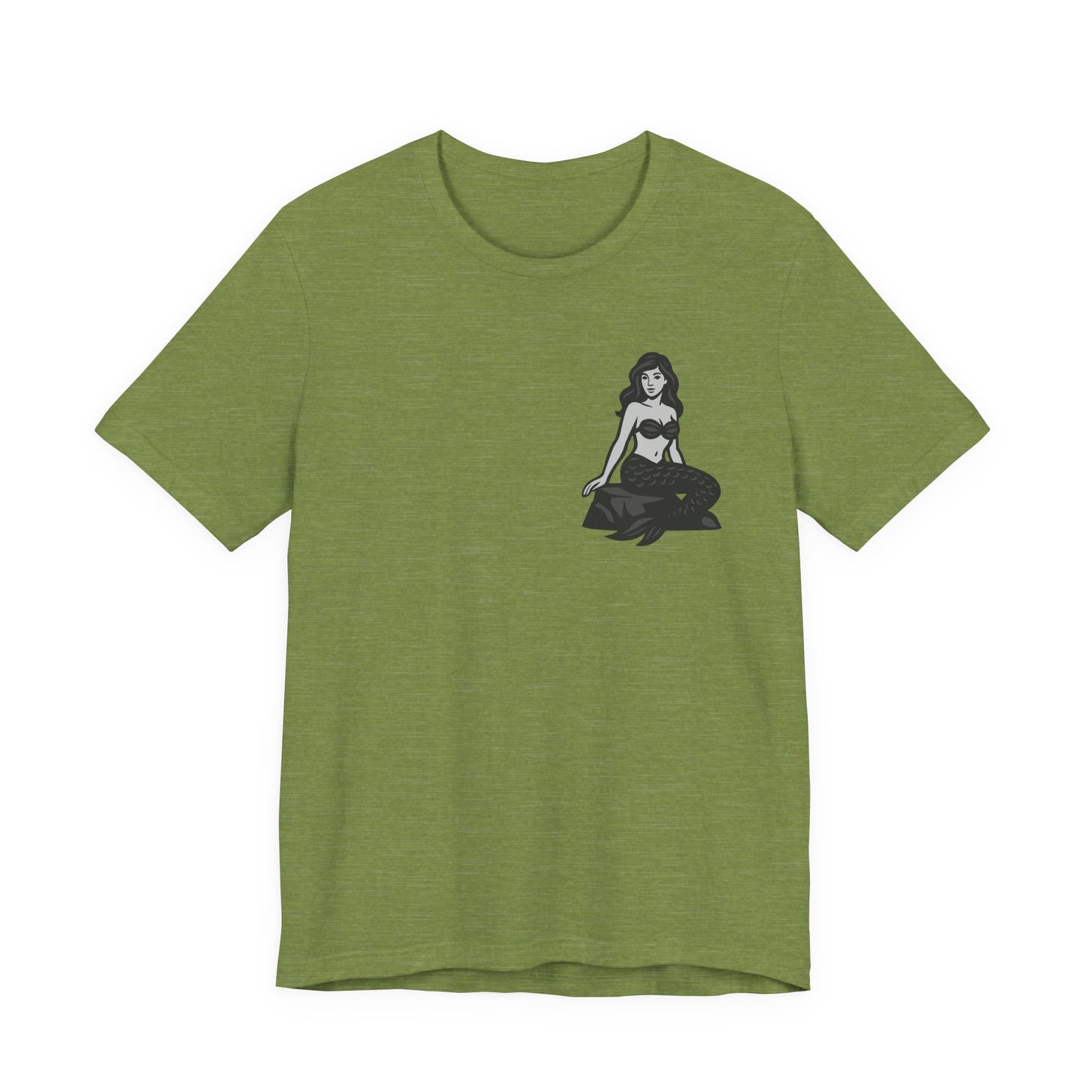 Mermaid Graphic T-Shirt – Dark Theme Grayscale Siren on Rock Design on Black Tee with Fantasy Vibes and Modern Ghost Effect. Unisex Jersey Short Sleeve Tee
