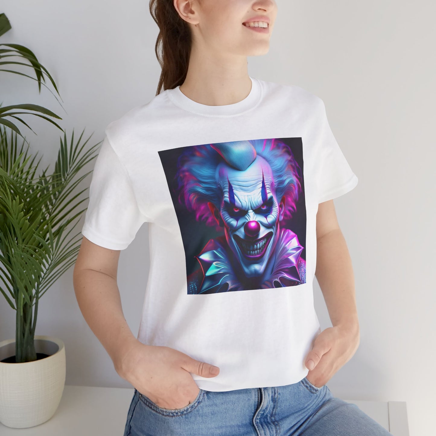 Scary Clown Halloween Shirt – Creepy Evil Clown Face Graphic Tee for Horror Fans. Unisex Jersey Short Sleeve Tee
