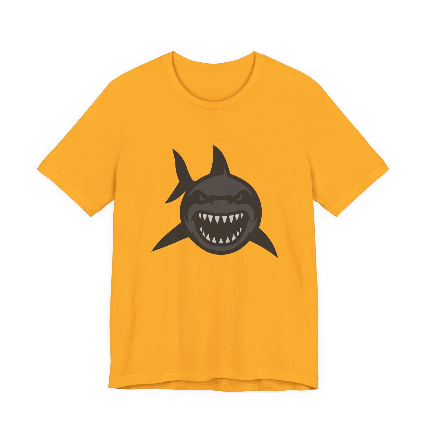 Ferocious Shark Face Graphic Tee with a Bold Bite – Dark Theme Ocean Predator Shirt in Black and Grey. Unisex Jersey Short Sleeve Tee