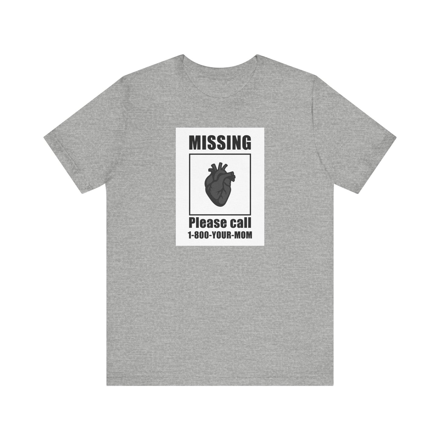 Missing Heart Poster Shirt Dark Theme Design Featuring Anatomical Heart and Funny Phone Number. Unisex Jersey Short Sleeve Tee