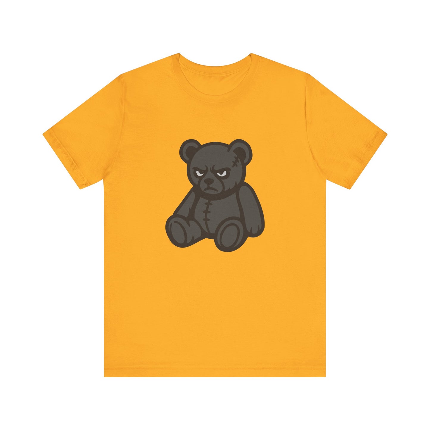 Angry Teddy Bear Graphic T-Shirt – Dark Theme Grayscale Plush with Attitude on Black Tee for Edgy or Ironic Style. Unisex Jersey Short Sleeve Tee