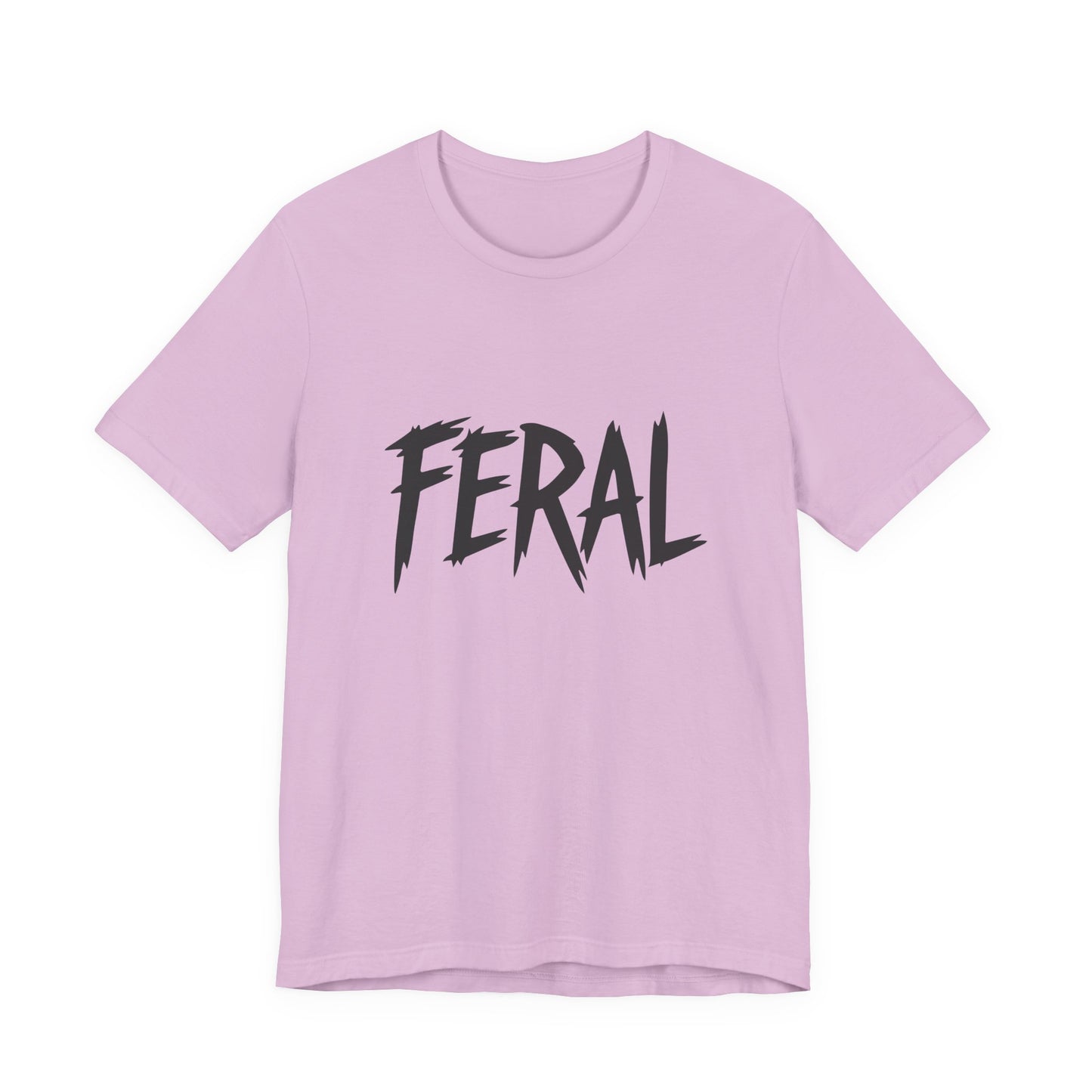 FERAL Text Graphic T-Shirt – Bold Dark Theme Lettering on Black Tee with Untamed Energy and Subtle Modern Ghost Effect. Unisex Jersey Short Sleeve Tee