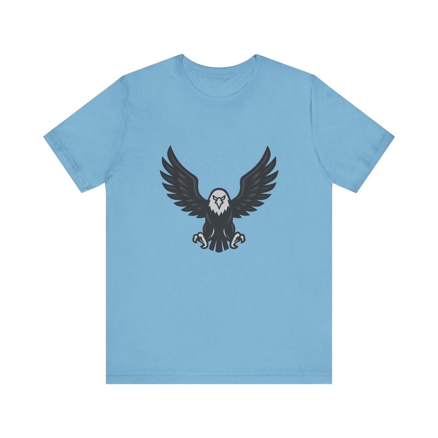Eagle Wings Graphic T-Shirt – Dark Theme Grayscale Soaring Predator Design on Black Tee with Intensity and Modern Ghost Effect. Unisex Jersey Short Sleeve Tee
