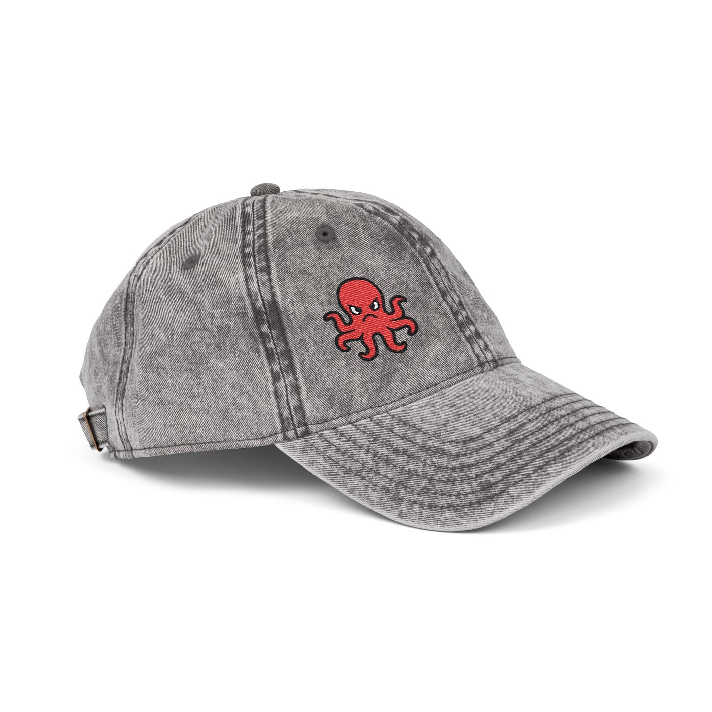 Angry Octopus Vintage Hat – Embroidered Red Sea Creature Hat with Cartoon Vibes and Bold Attitude