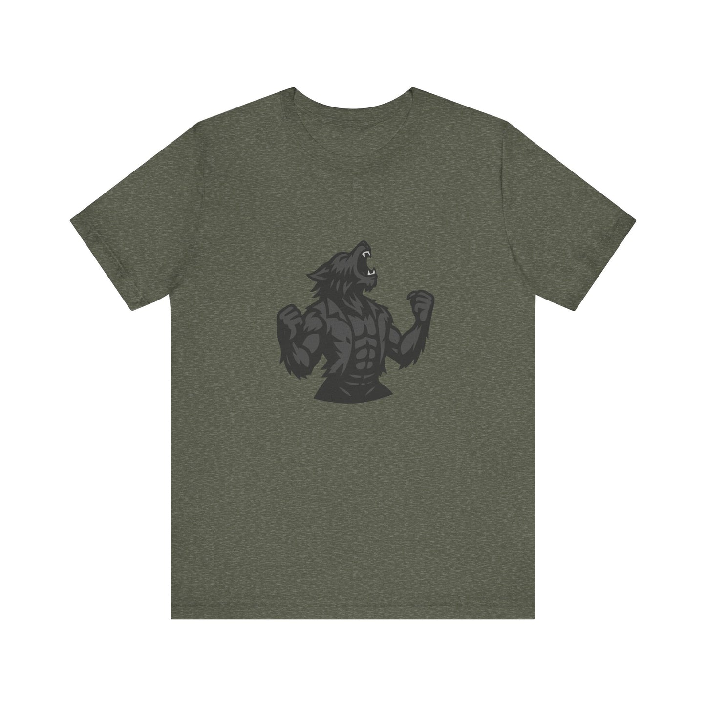 Werewolf Transformation T-Shirt – Dark Theme Grayscale Muscular Monster Design on Black Tee with Savage Energy and Modern Ghost Effect. Unisex Jersey Short Sleeve Tee