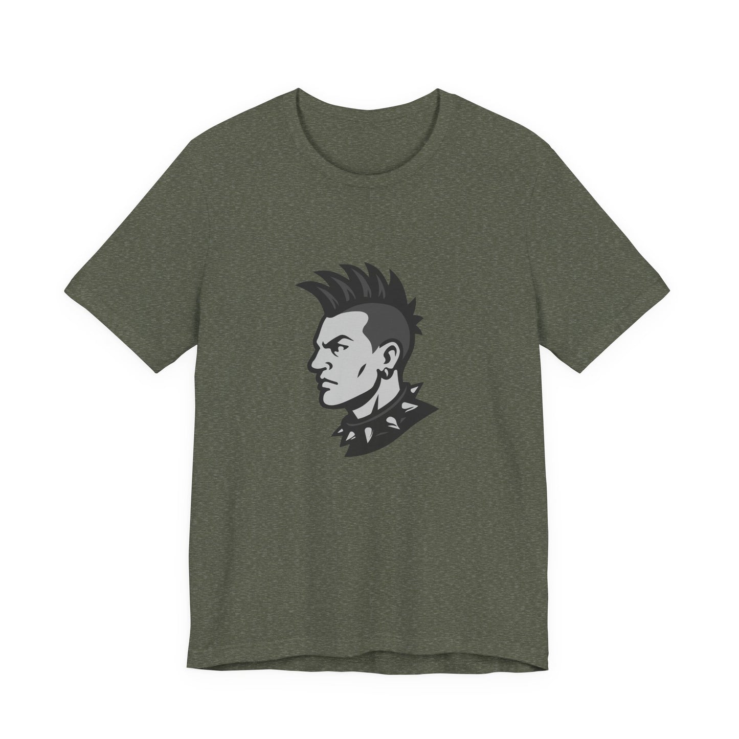 Punk Guy Graphic T-Shirt – Dark Theme Grayscale Mohawk Portrait on Black Tee with Attitude and Subtle Modern Ghost Effect. Unisex Jersey Short Sleeve Tee