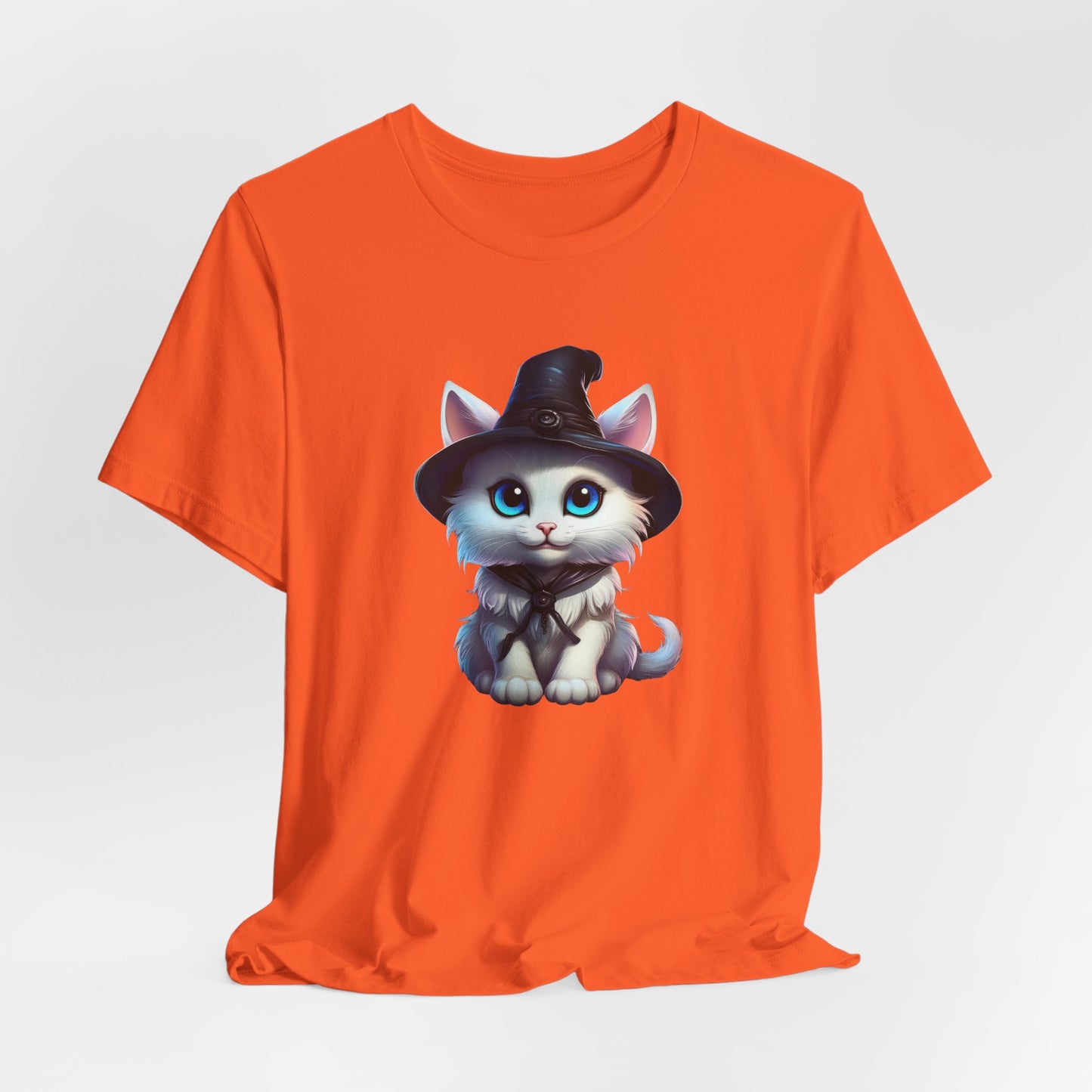 Adorable Witch Cat Halloween Shirt – Cute White Cat in Hat Graphic Tee for Cat Lovers and Halloween Fans