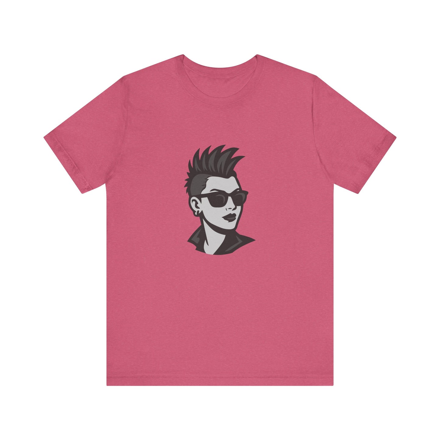 Punk Girl Graphic T-Shirt – Dark Theme Grayscale Spiked Hair Portrait on Black Tee with Bold Energy and Modern Ghost Effect. Unisex Jersey Short Sleeve Tee