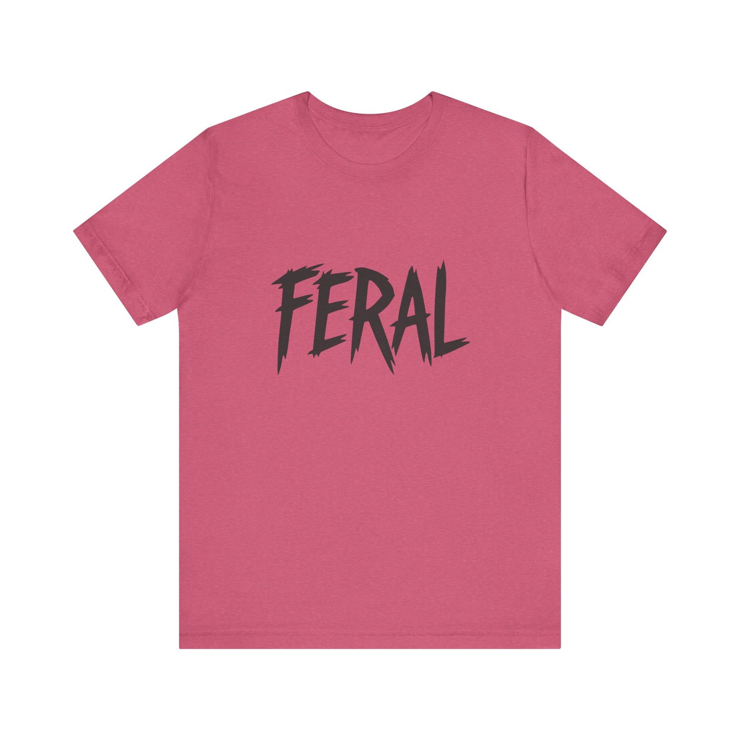 FERAL Text Graphic T-Shirt – Bold Dark Theme Lettering on Black Tee with Untamed Energy and Subtle Modern Ghost Effect. Unisex Jersey Short Sleeve Tee