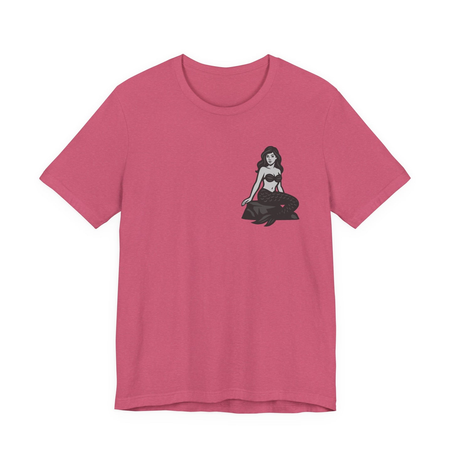 Mermaid Graphic T-Shirt – Dark Theme Grayscale Siren on Rock Design on Black Tee with Fantasy Vibes and Modern Ghost Effect. Unisex Jersey Short Sleeve Tee