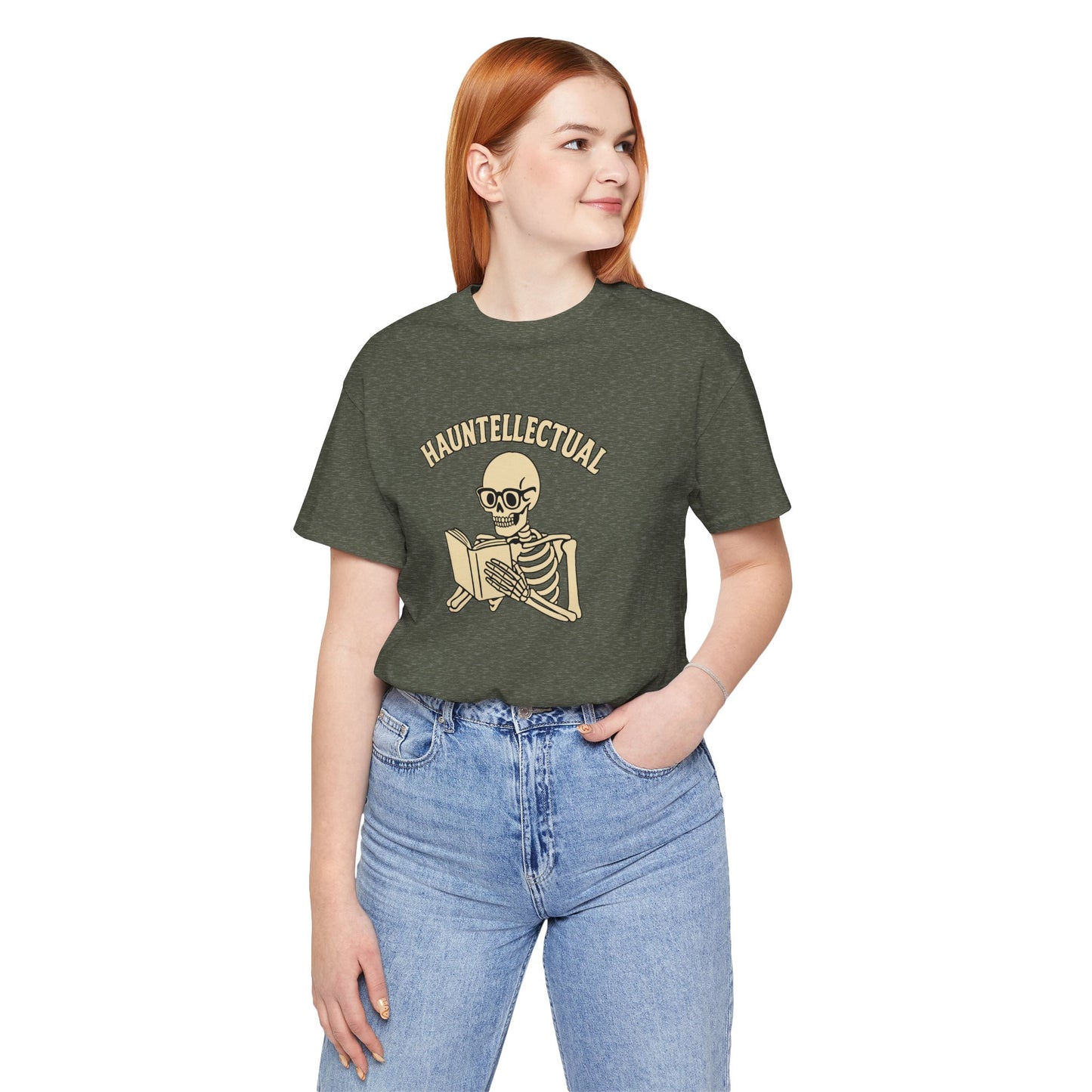 Hauntellectual Halloween Shirt – Funny Skeleton Reading Book Tee for Spooky Smart People