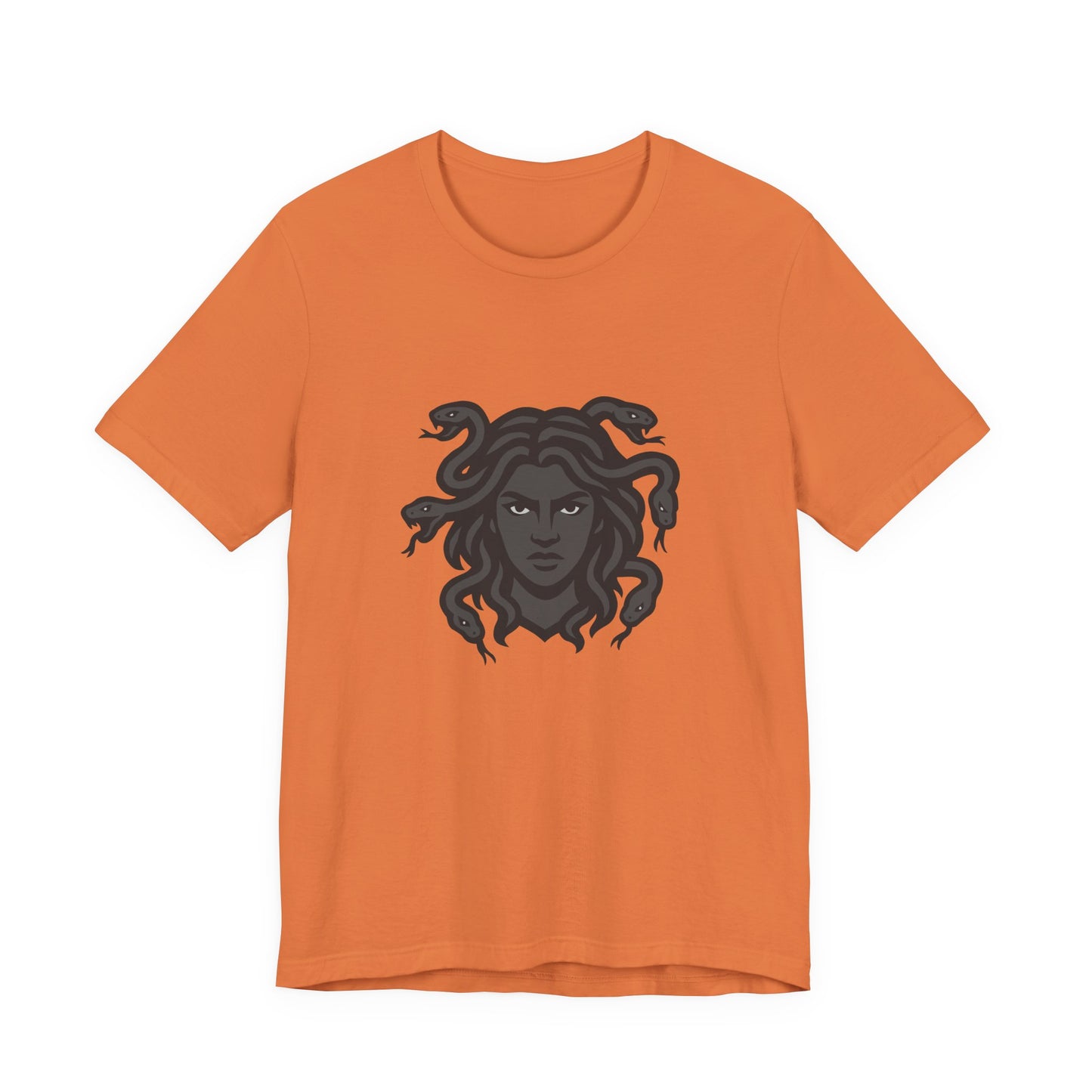 Medusa Graphic T-Shirt – Dark Theme Grayscale Snake-Haired Gorgon Design on Black Tee with Dark Myth Vibe and Modern Ghost Effect. Unisex Jersey Short Sleeve Tee