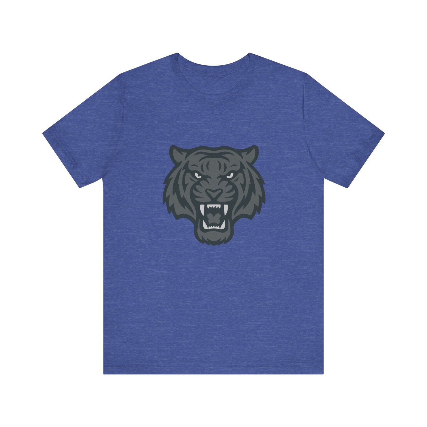 Tiger Head Graphic T-Shirt – Dark Theme Grayscale Roaring Beast Design on Black Tee with Fierce Focus and Modern Ghost Effect. Unisex Jersey Short Sleeve Tee