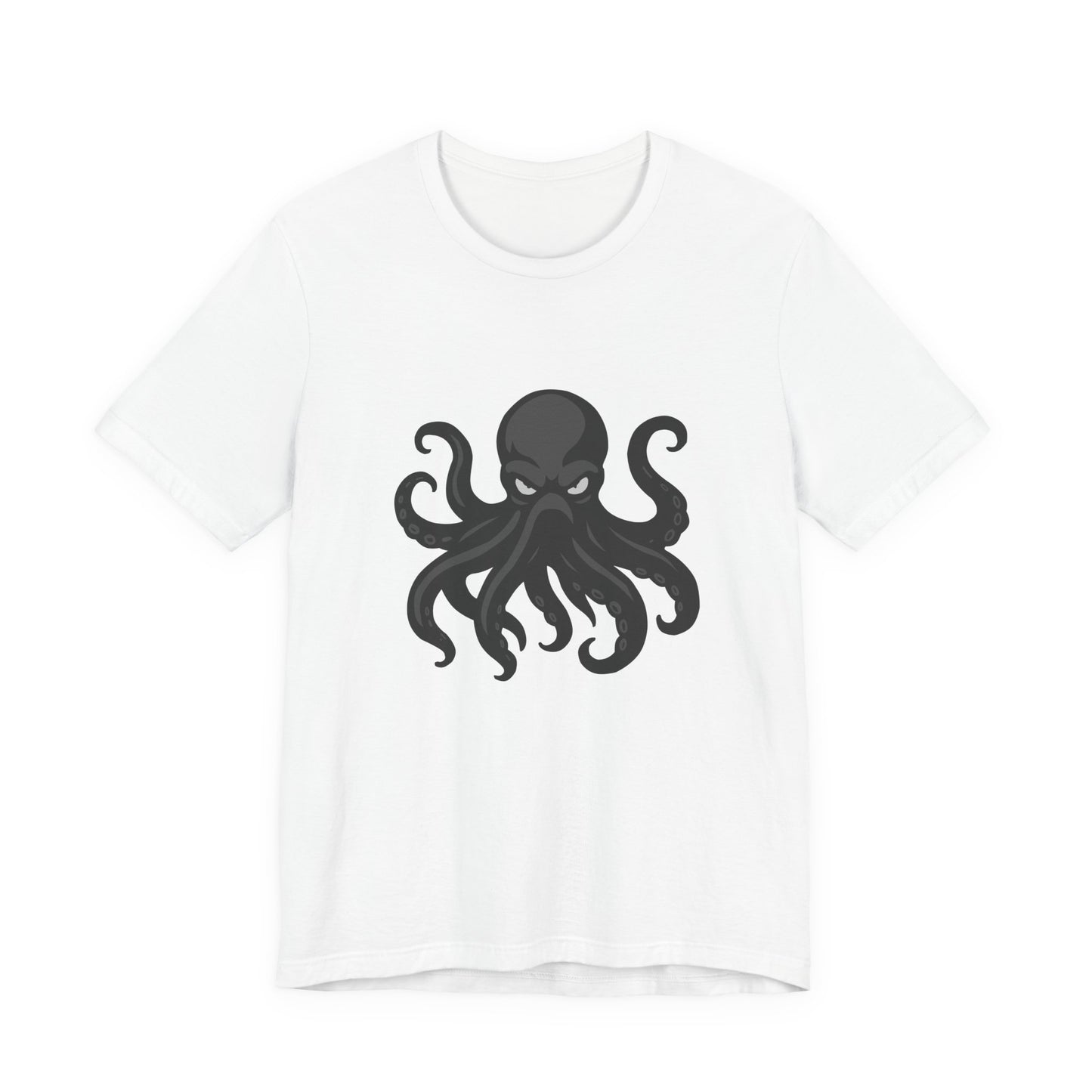 Dark Theme Octopus Graphic T-Shirt – Fierce Grayscale Tentacle Design on Black Tee with Bold Energy and Modern Ghost Effect. Unisex Jersey Short Sleeve Tee