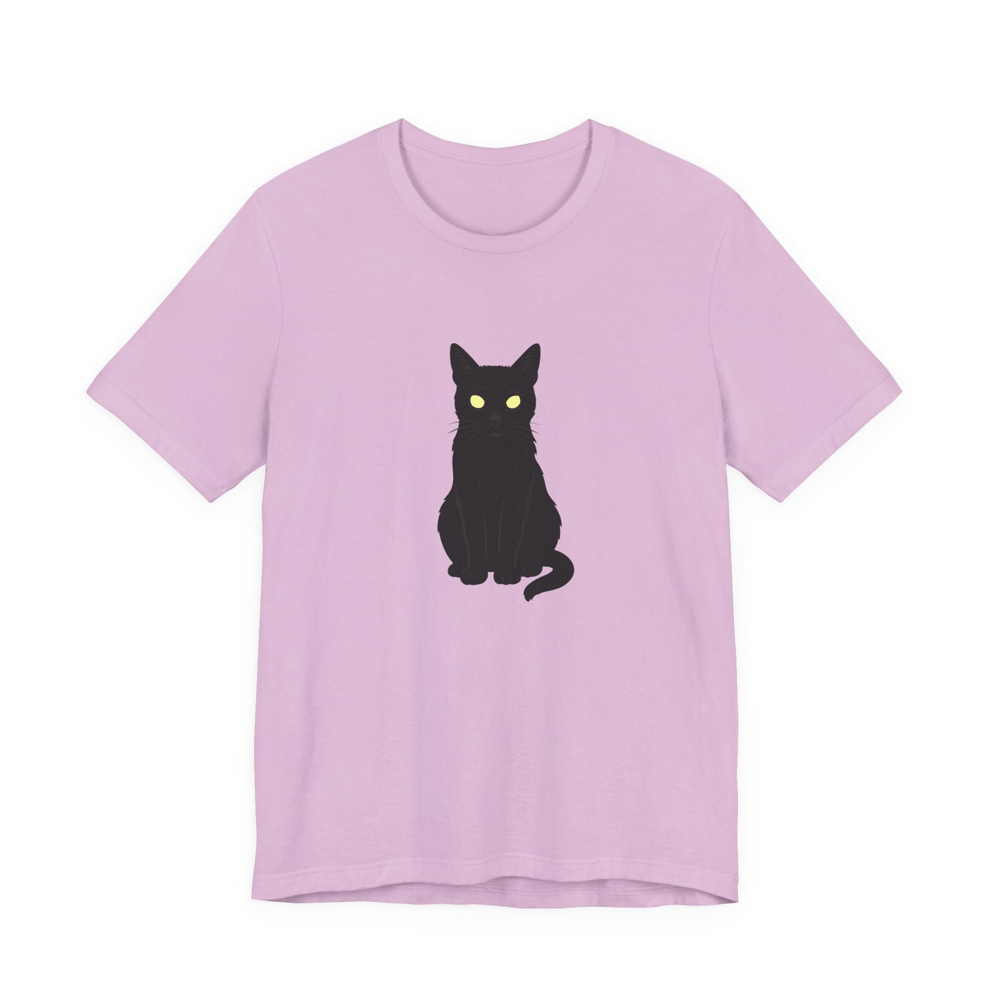 Glowing-Eyed Black Cat Shirt – Dark Theme Feline Stare for Maximum Spook and Minimal Effort. Unisex Jersey Short Sleeve Tee