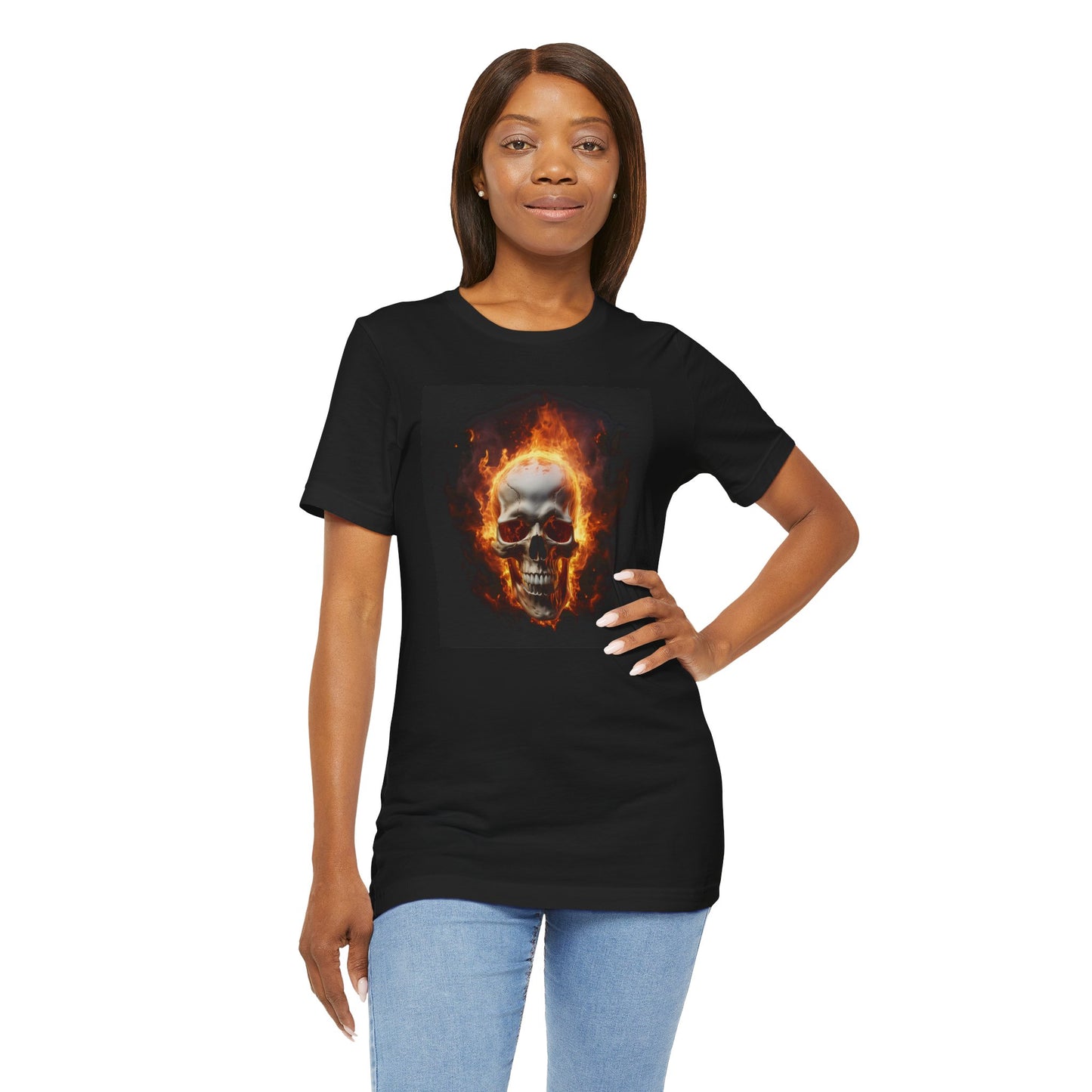Flaming Skull Halloween Shirt – Intense Fire Skull Graphic Tee for Hardcore Spooky Season Style