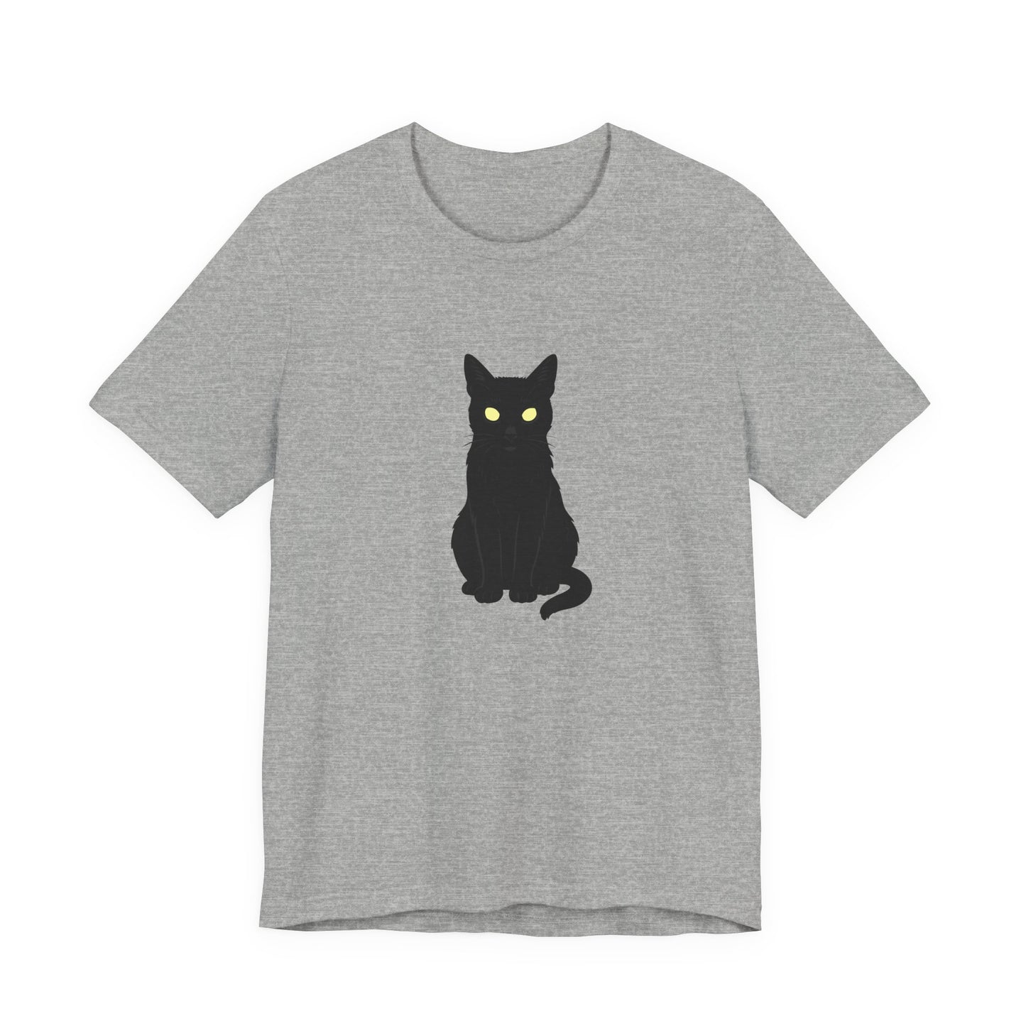 Glowing-Eyed Black Cat Shirt – Dark Theme Feline Stare for Maximum Spook and Minimal Effort. Unisex Jersey Short Sleeve Tee
