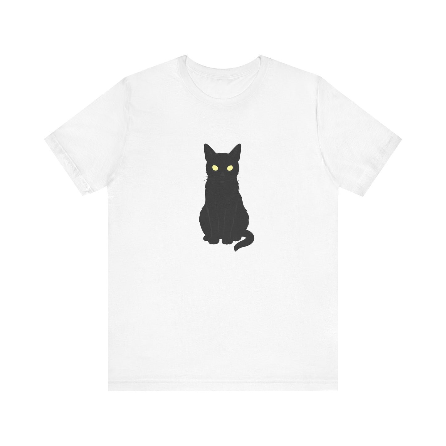 Glowing-Eyed Black Cat Shirt – Dark Theme Feline Stare for Maximum Spook and Minimal Effort. Unisex Jersey Short Sleeve Tee