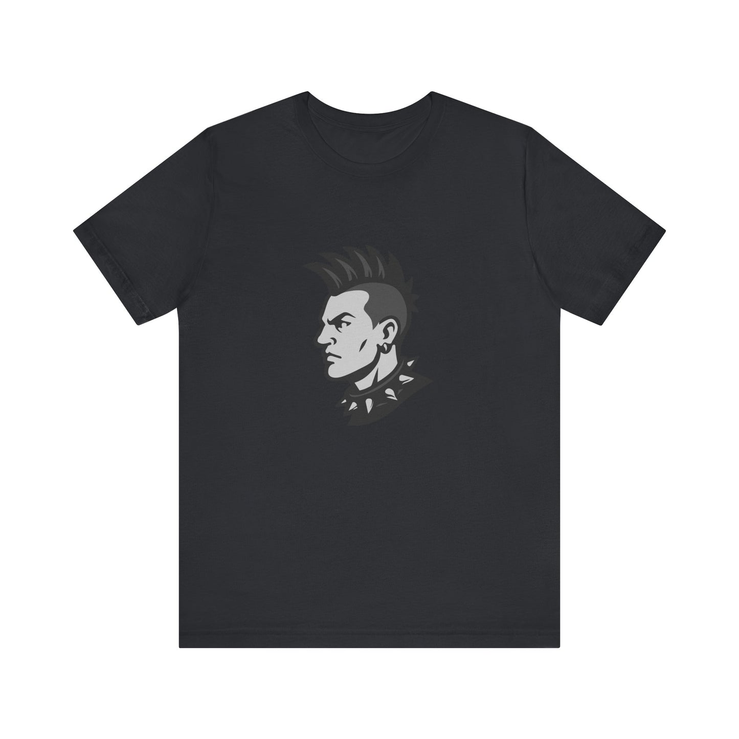 Punk Guy Graphic T-Shirt – Dark Theme Grayscale Mohawk Portrait on Black Tee with Attitude and Subtle Modern Ghost Effect. Unisex Jersey Short Sleeve Tee
