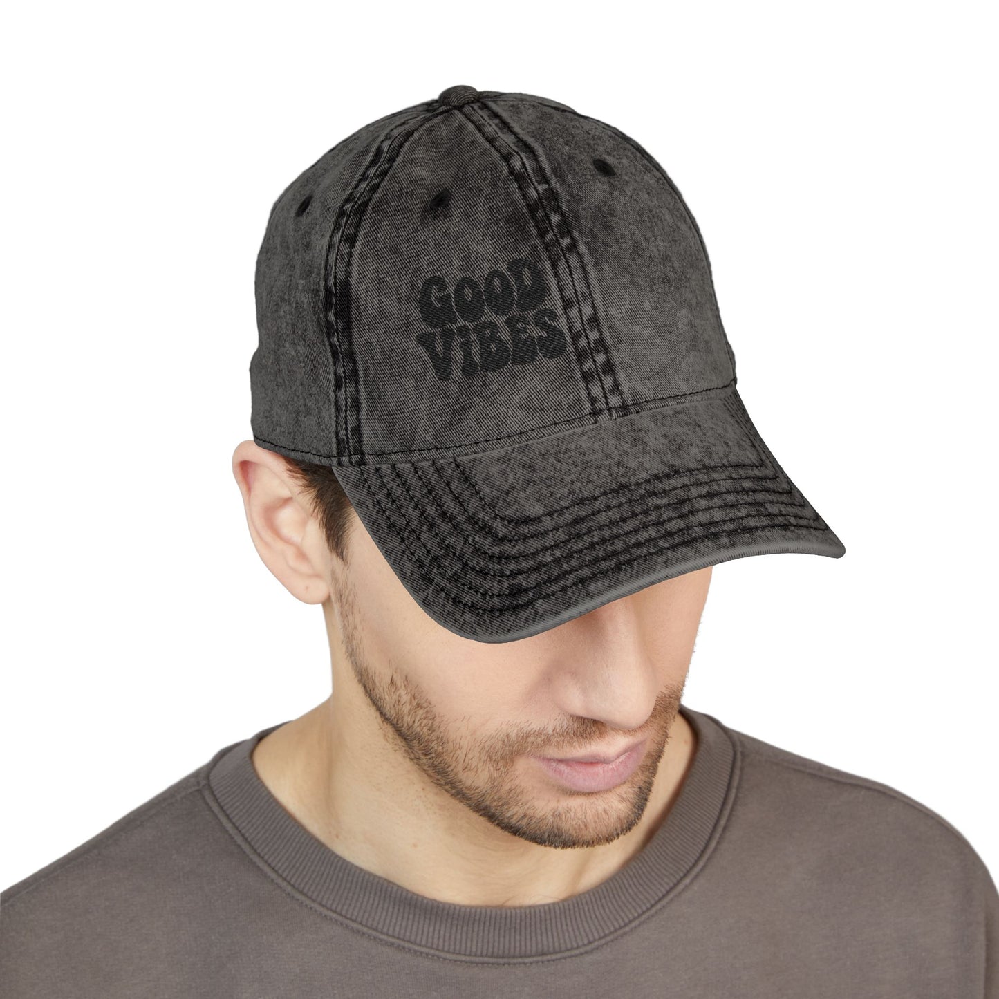 Good Vibes Vintage Hat – Embroidered Retro Text Hat for Positive Vibes, Chill Style, and Everyday Feel-Good Energy