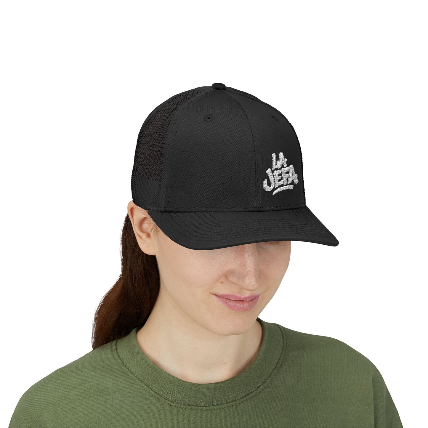 La Jefa Trucker Hat – Embroidered Latina Boss Hat for Bold Women. White Letters