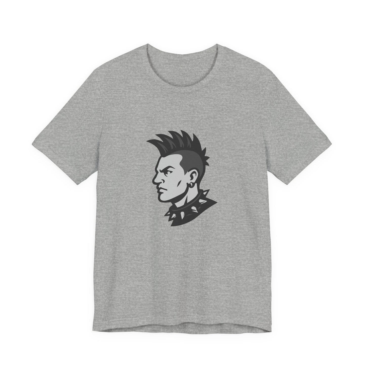 Punk Guy Graphic T-Shirt – Dark Theme Grayscale Mohawk Portrait on Black Tee with Attitude and Subtle Modern Ghost Effect. Unisex Jersey Short Sleeve Tee