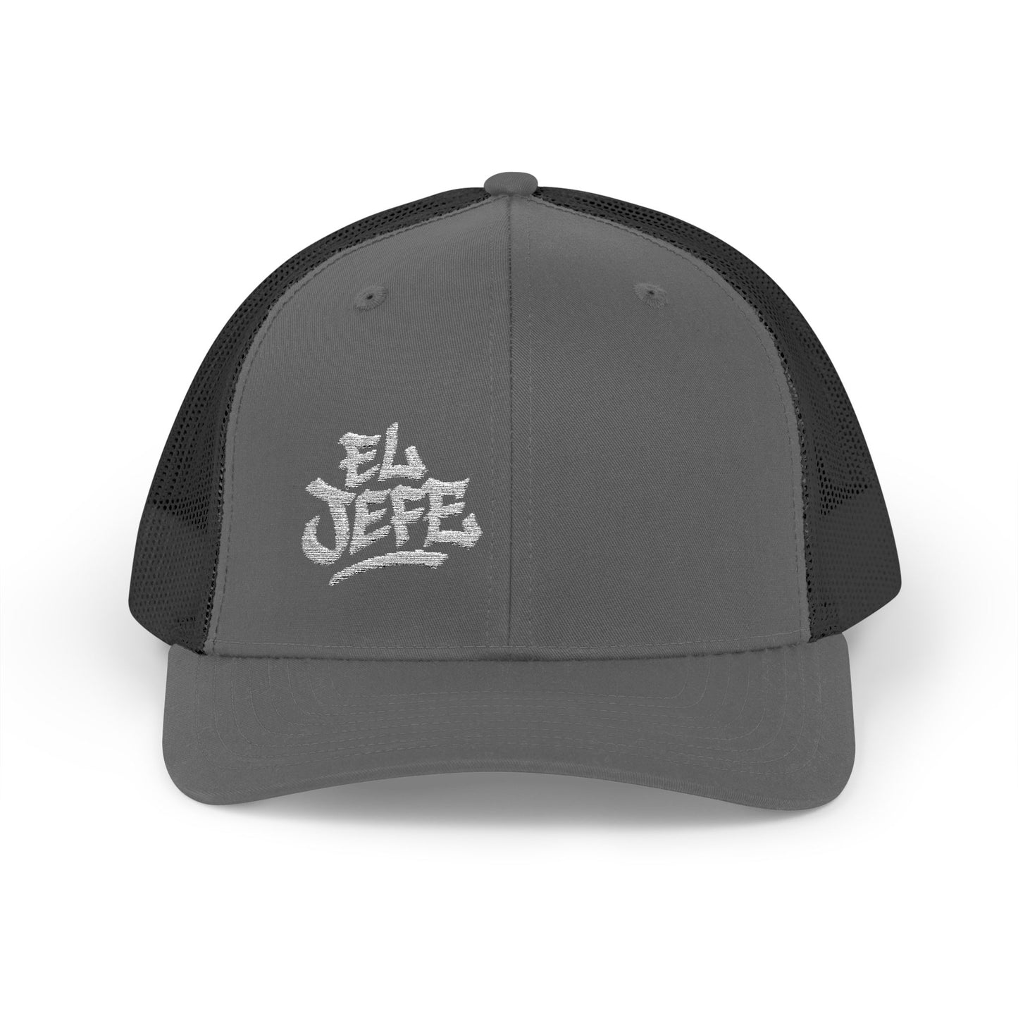 El Jefe Trucker Hat – Embroidered Bold Text Hat for Boss Energy, Leadership Style, and Latin Flair. White Letters