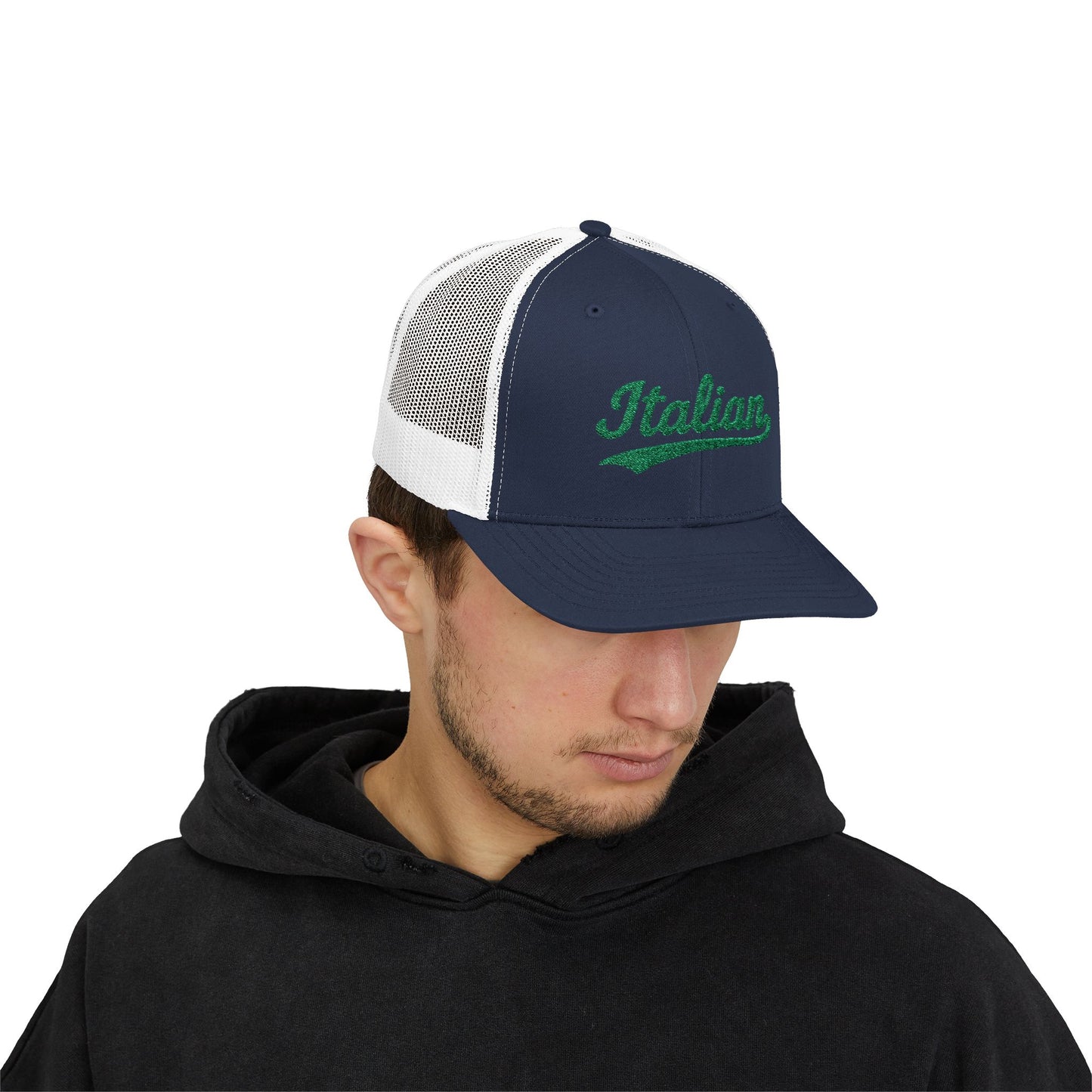 Italian Trucker Hat – Green Script Heritage Hat for Pasta Lovers and Italian Pride