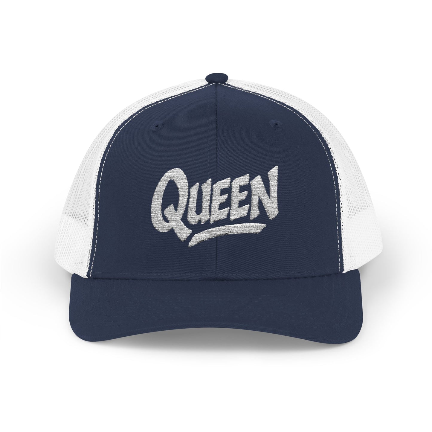 Queen Trucker Hat – Embroidered Crown Hat for Confident Women. White Letters