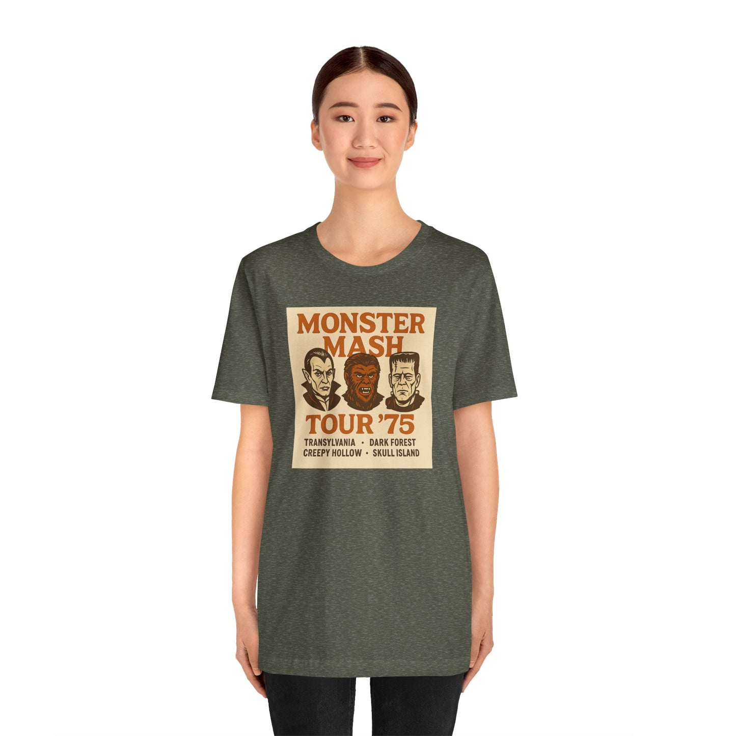 Monster Mash Tour '75 Halloween Shirt – Vintage Horror Band Tee Featuring Dracula, Wolfman, Frankenstein