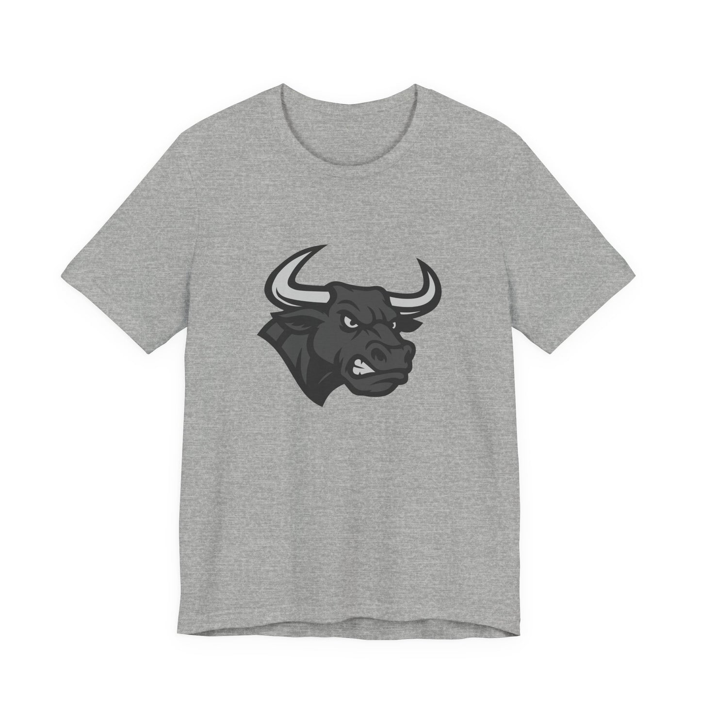Angry Bull Graphic T-Shirt – Dark Theme Grayscale Bull Head Design on Black Tee for Streetwear, Gym, or Bold Urban Style. Unisex Jersey Short Sleeve Tee