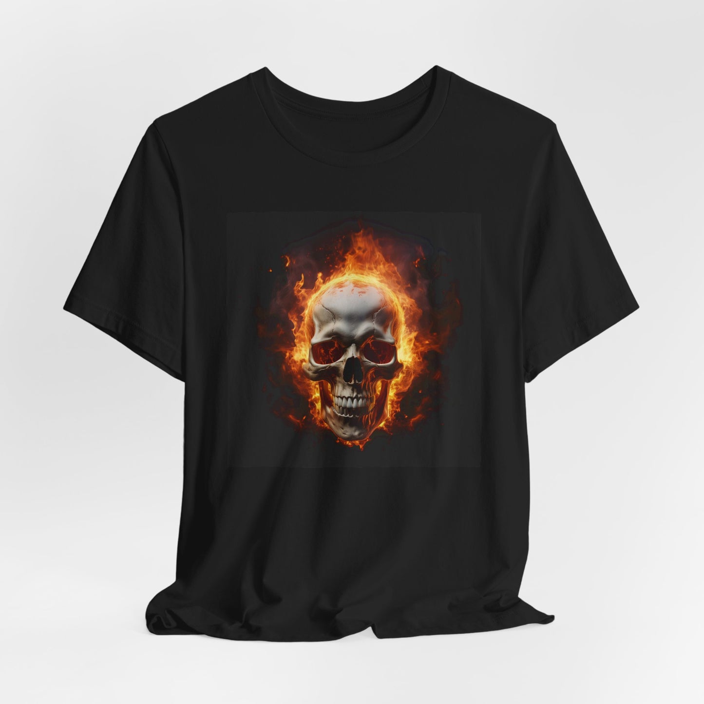 Flaming Skull Halloween Shirt – Intense Fire Skull Graphic Tee for Hardcore Spooky Season Style
