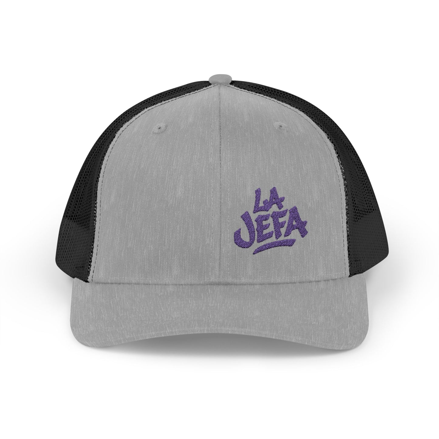 La Jefa Trucker Hat – Embroidered Latina Boss Hat for Bold Women. Purple Letters