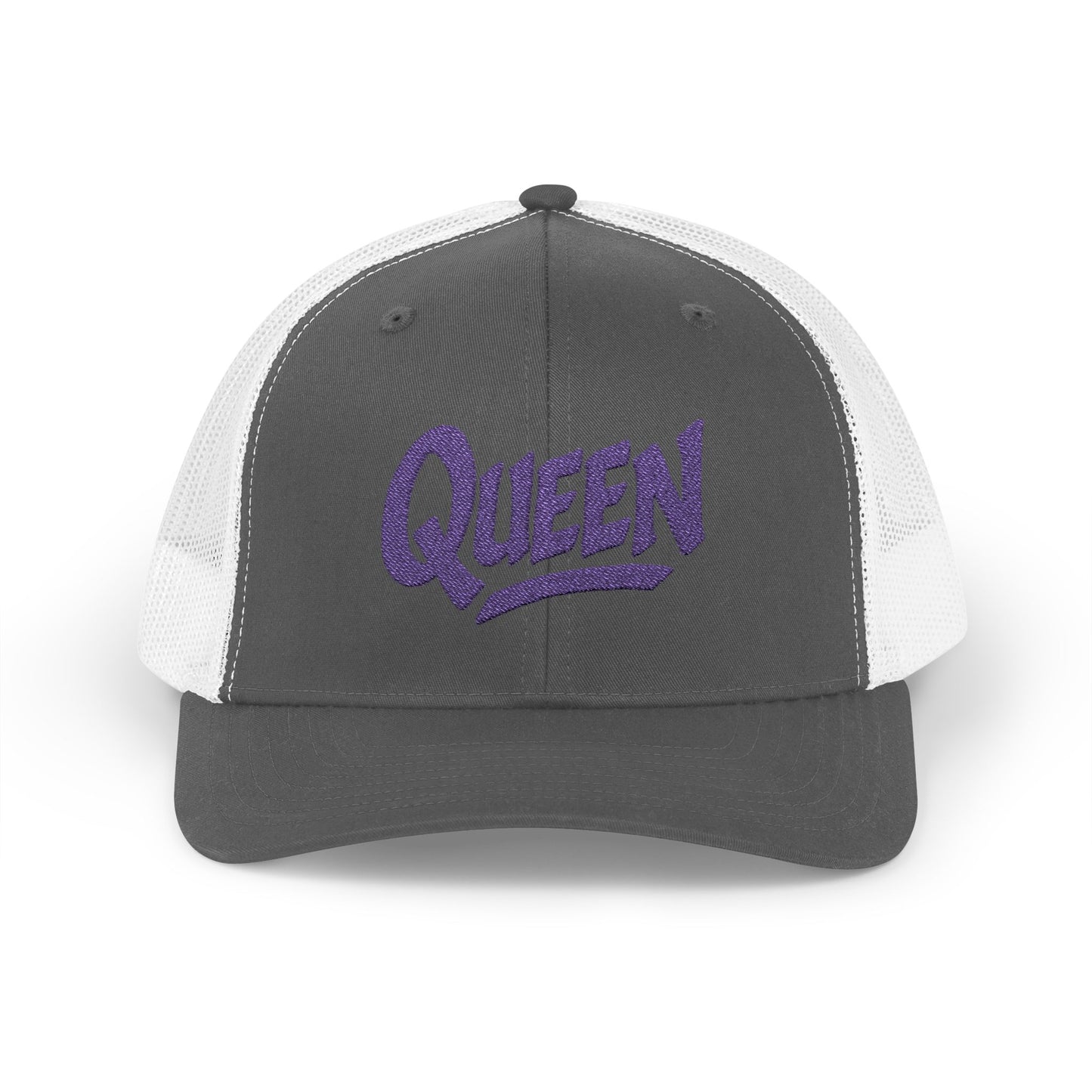 Queen Trucker Hat – Embroidered Crown Hat for Confident Women. Purple Letters