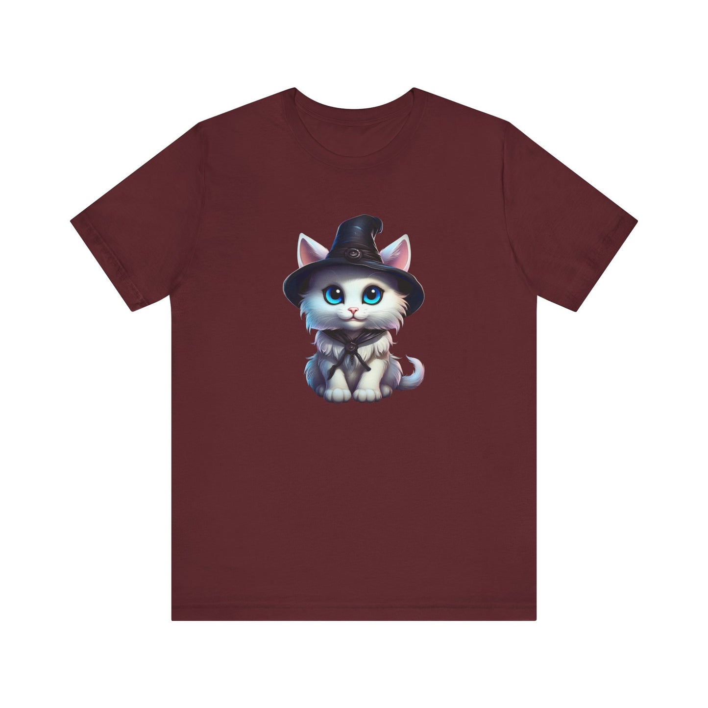 Adorable Witch Cat Halloween Shirt – Cute White Cat in Hat Graphic Tee for Cat Lovers and Halloween Fans