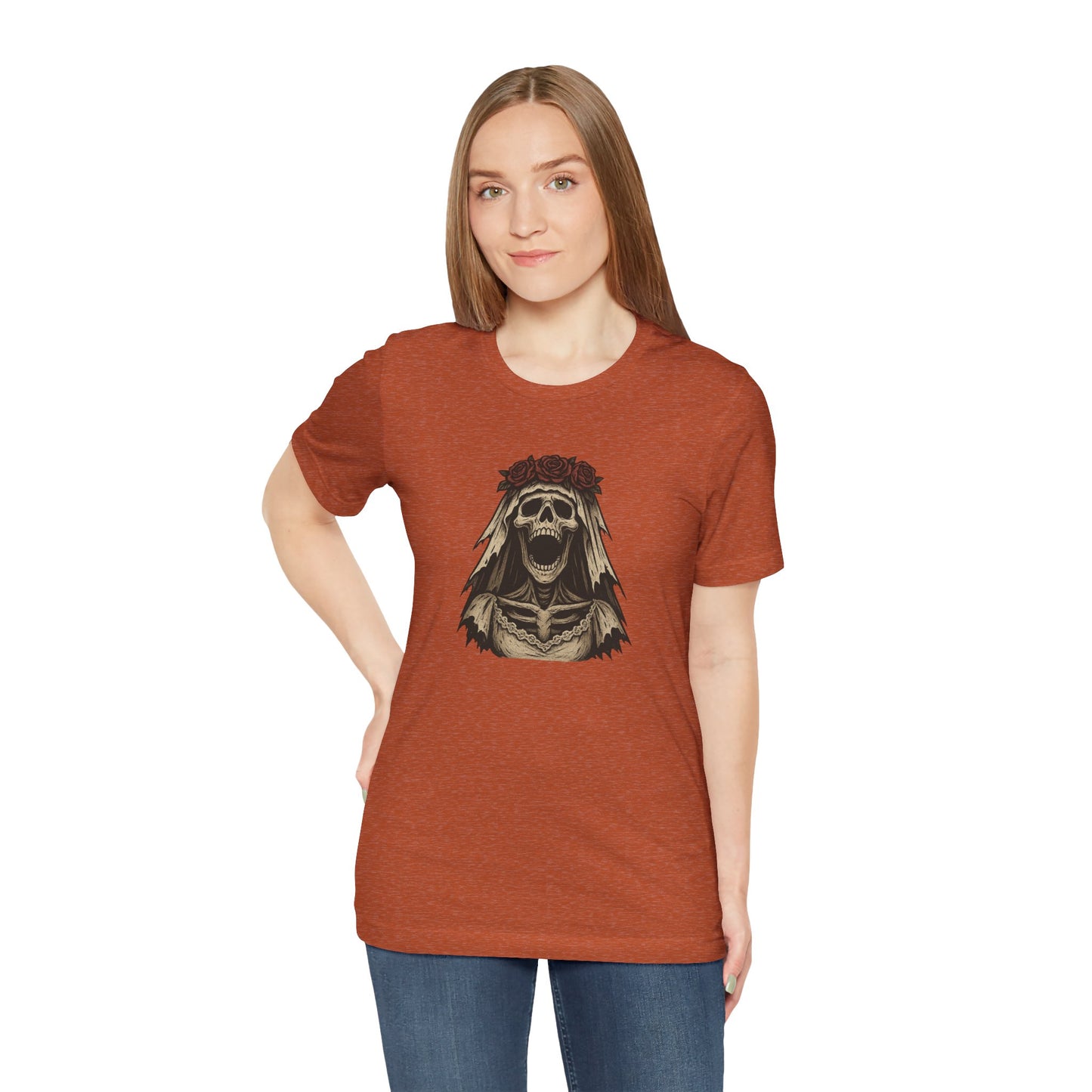 Screaming Skeleton Bride Halloween Shirt – Gothic Undead Bride Graphic Tee for Spooky Season Horror Fans