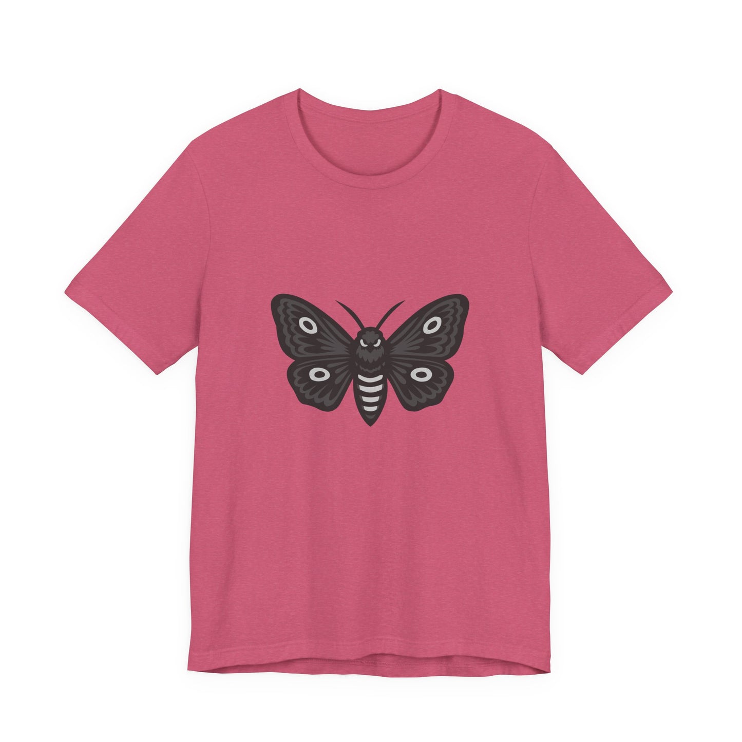 Moth Graphic T-Shirt – Dark Theme Grayscale Winged Insect Design on Black Tee with Gothic Mood and Subtle Modern Ghost Effect. Unisex Jersey Short Sleeve Tee
