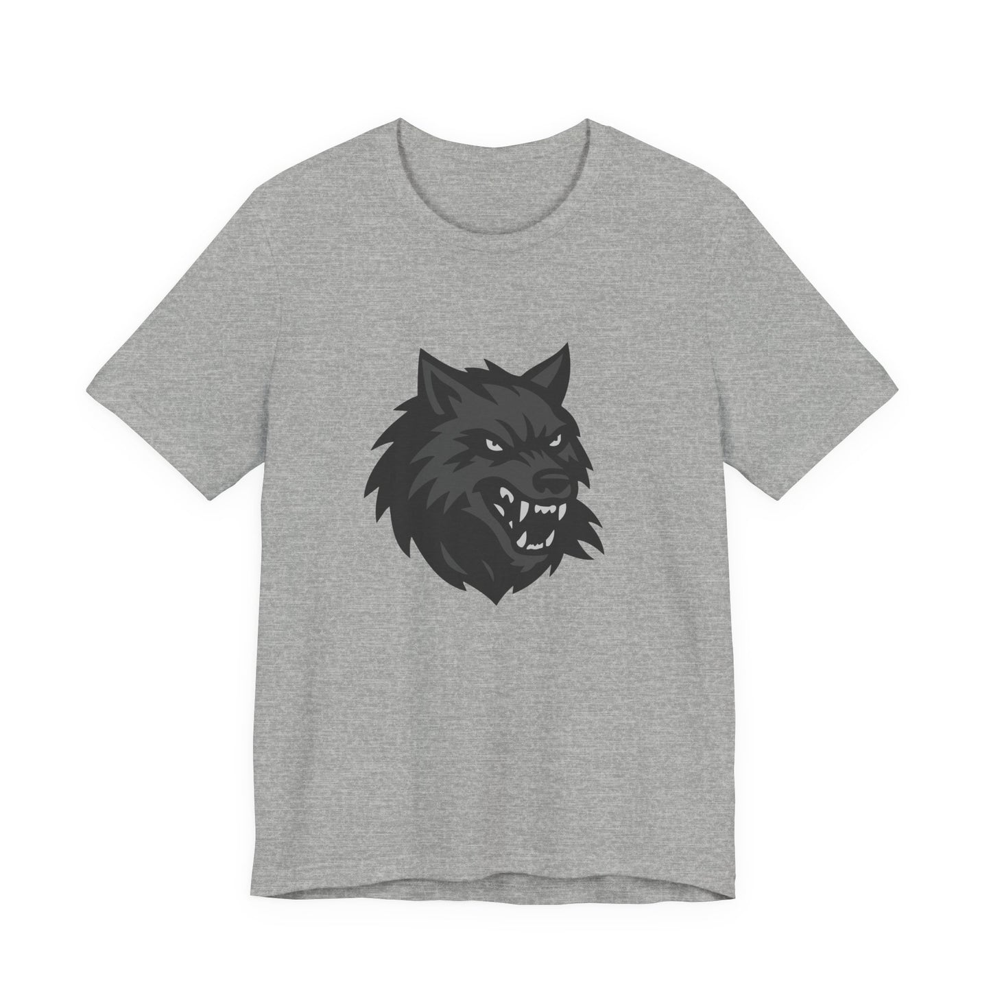 Dark Theme Wolf Head Shirt – Fierce Growling Wolf Face Graphic in Black and Grey for Bold, Edgy Style. Unisex Jersey Short Sleeve Tee