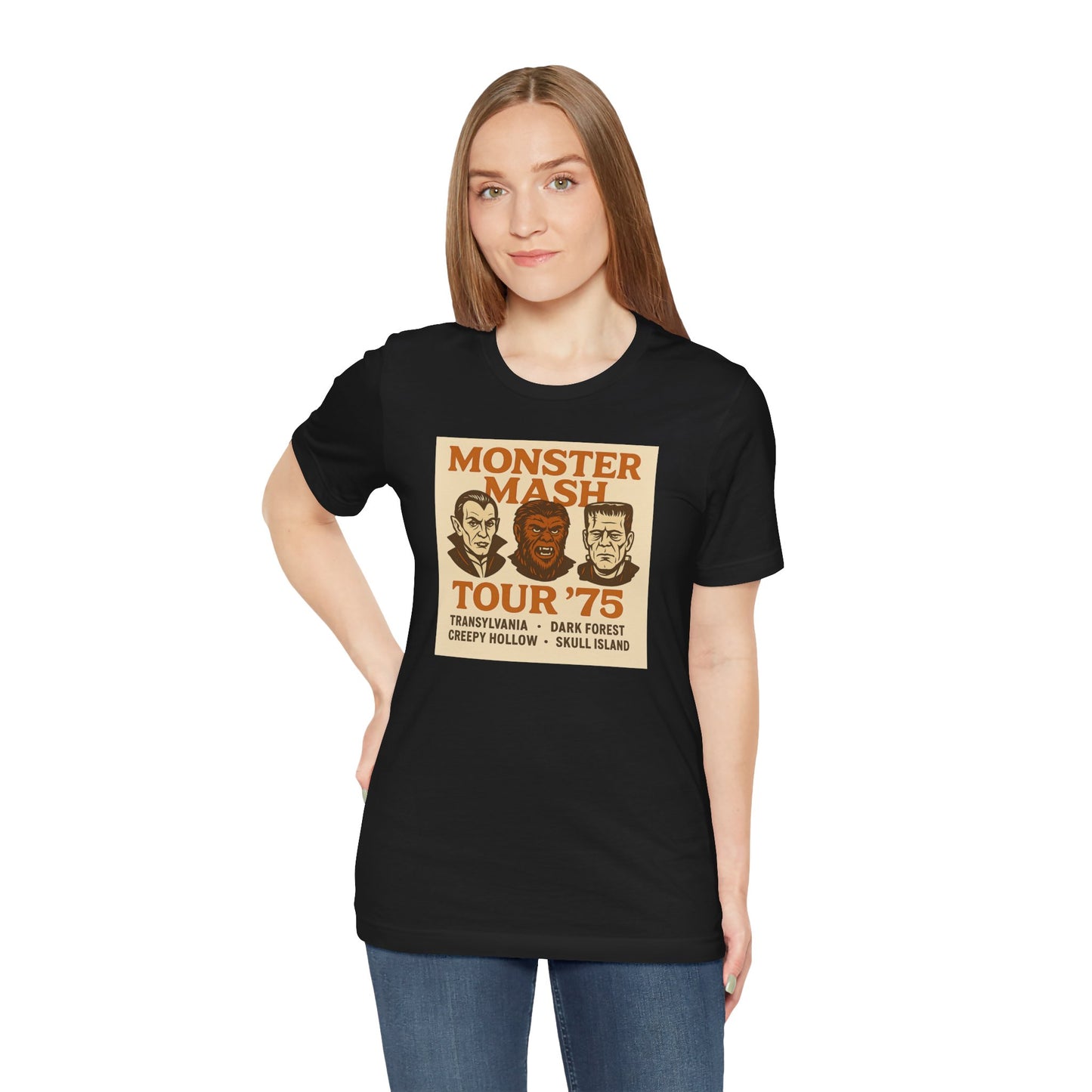 Monster Mash Tour '75 Halloween Shirt – Vintage Horror Band Tee Featuring Dracula, Wolfman, Frankenstein