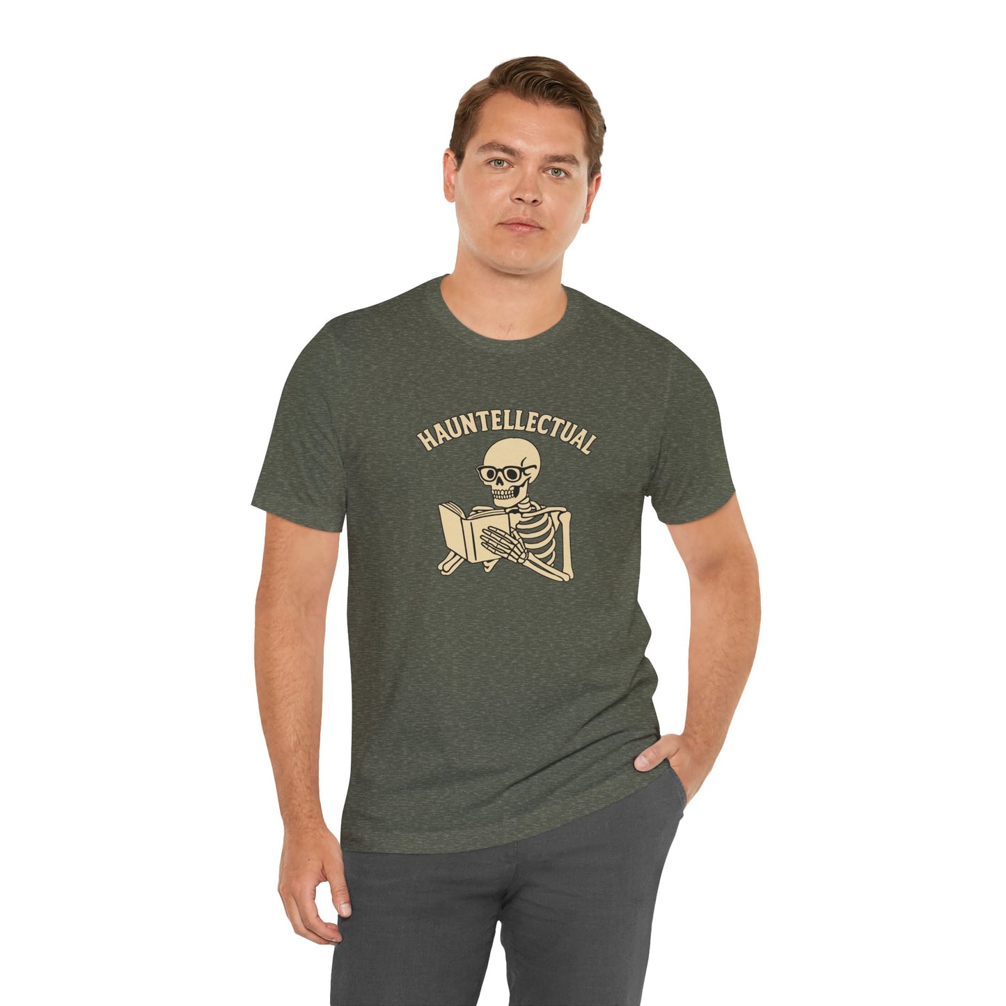 Hauntellectual Halloween Shirt – Funny Skeleton Reading Book Tee for Spooky Smart People