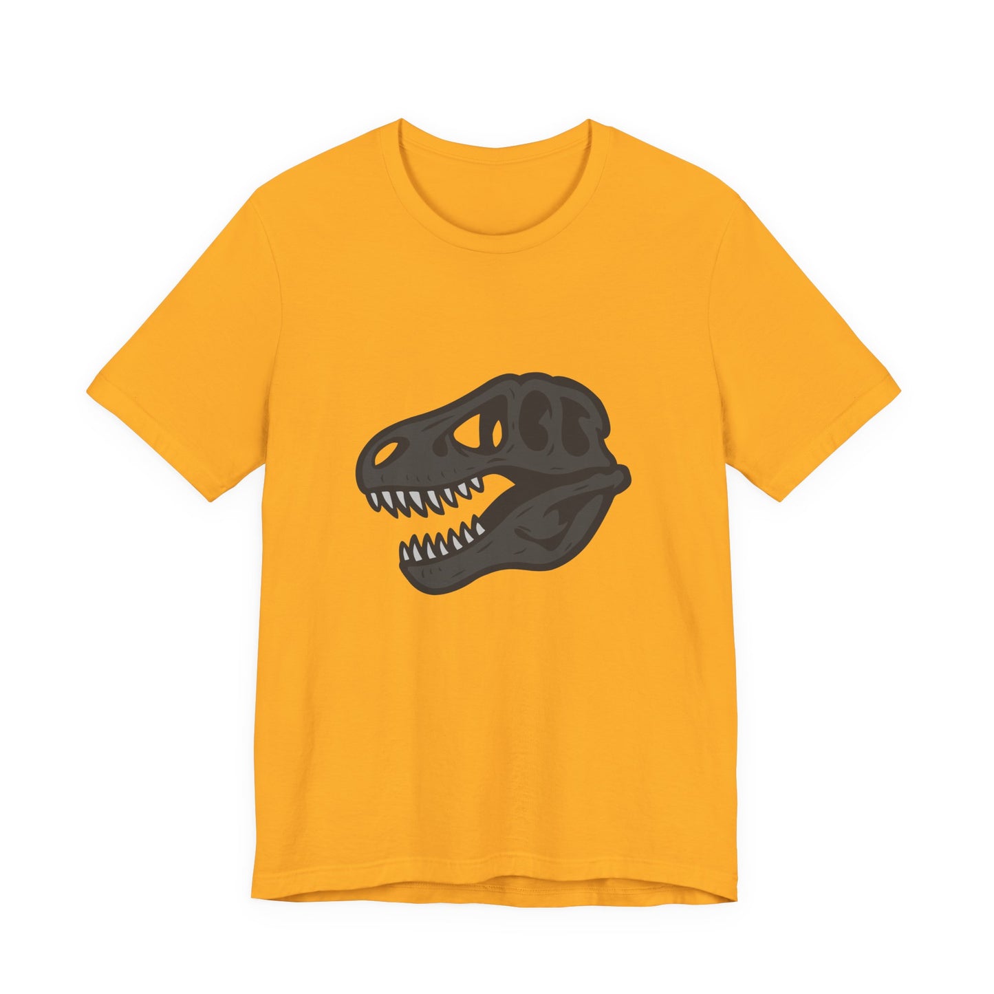 T-Rex Skull Graphic T-Shirt – Dark Theme Grayscale Dinosaur Skeleton Design on Black Tee with Prehistoric Edge and Modern Ghost Effect. Unisex Jersey Short Sleeve Tee