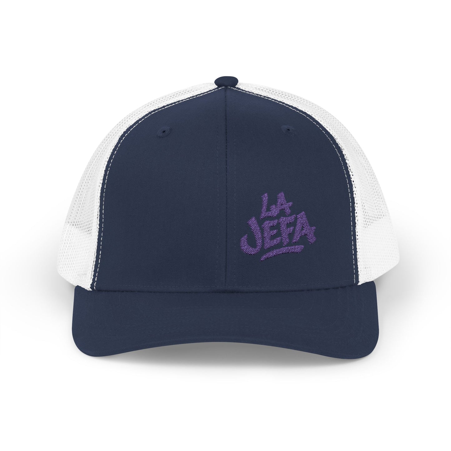 La Jefa Trucker Hat – Embroidered Latina Boss Hat for Bold Women. Purple Letters