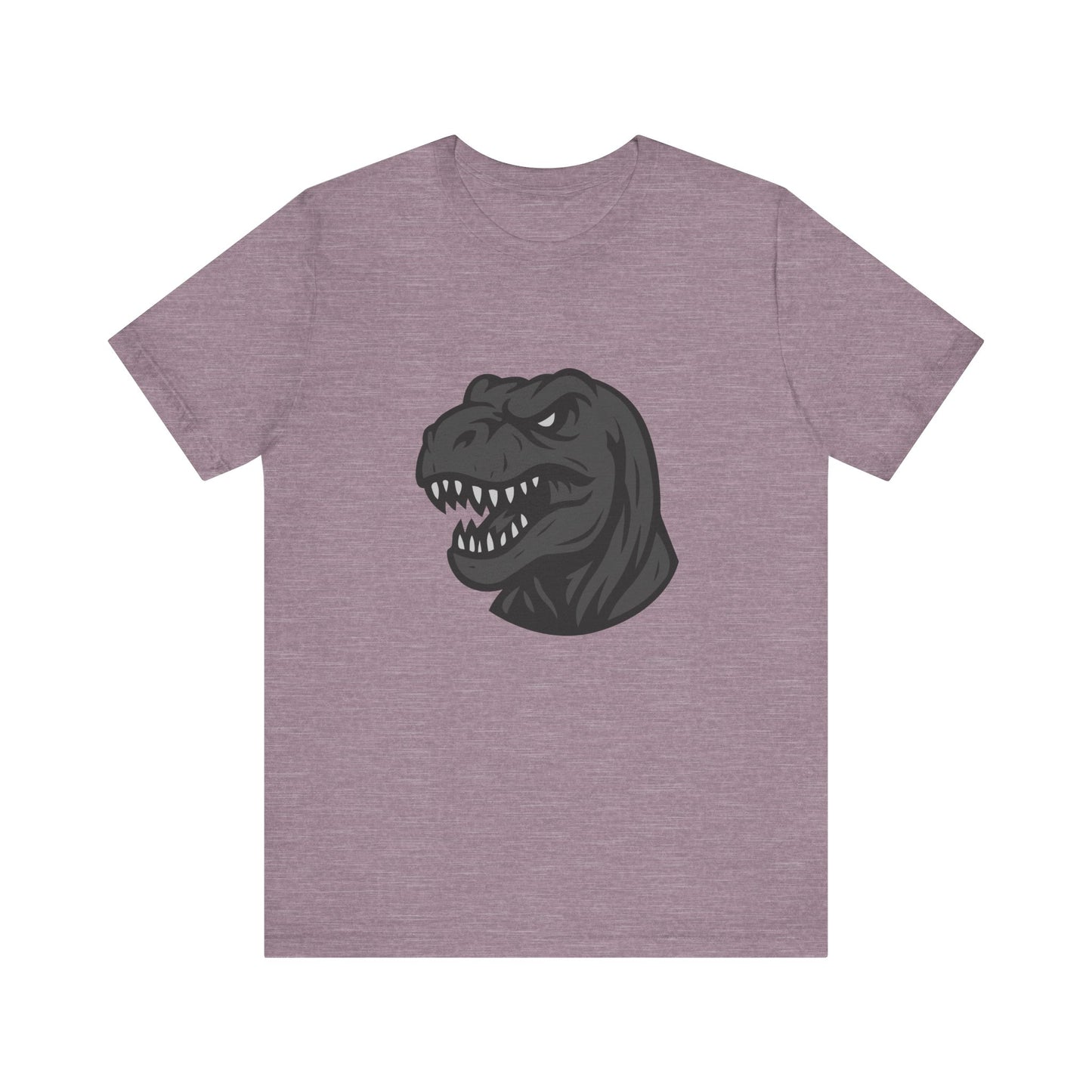 T-Rex Profile Graphic T-Shirt – Dark Theme Grayscale Dinosaur Head on Black Tee with Prehistoric Power and Modern Ghost Effect. Unisex Jersey Short Sleeve Tee