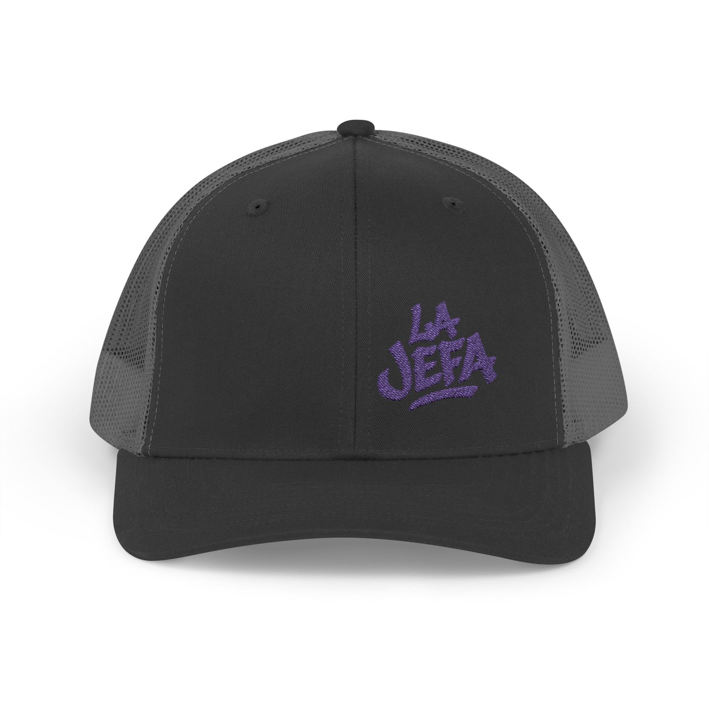 La Jefa Trucker Hat – Embroidered Latina Boss Hat for Bold Women. Purple Letters