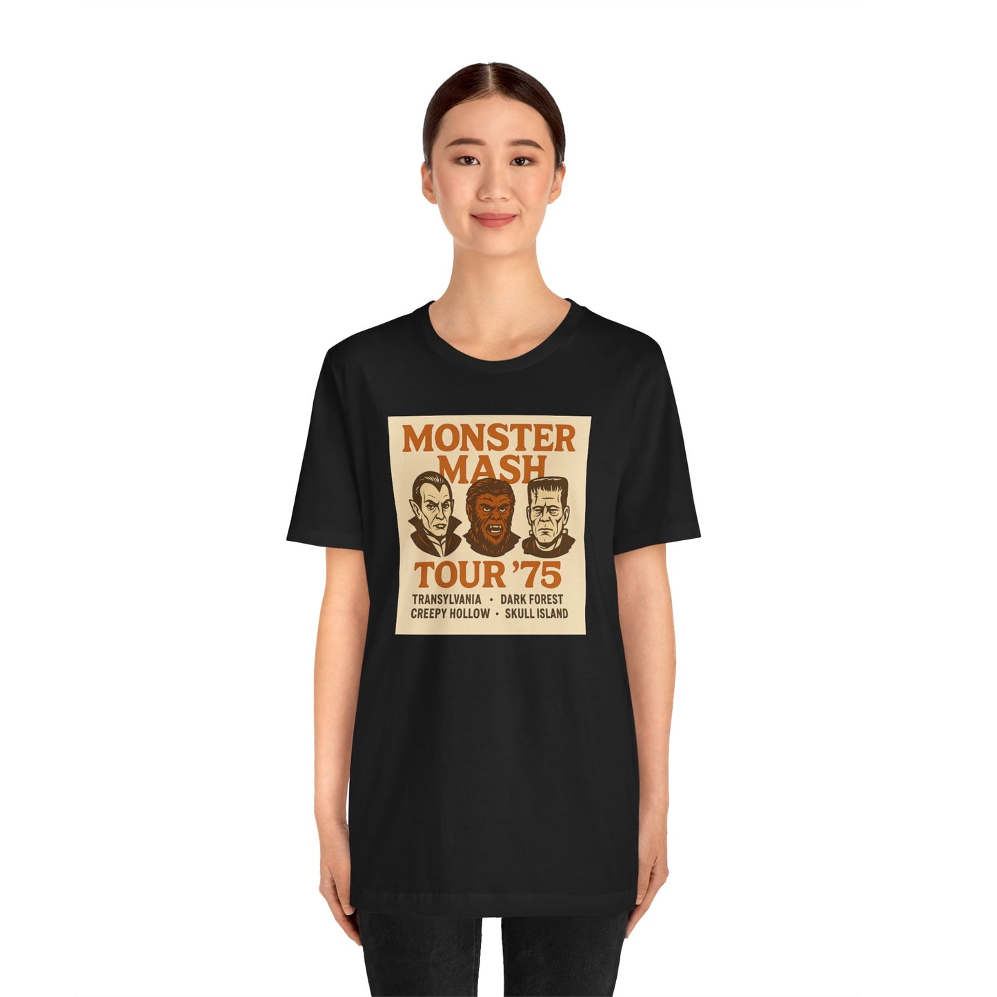 Monster Mash Tour '75 Halloween Shirt – Vintage Horror Band Tee Featuring Dracula, Wolfman, Frankenstein