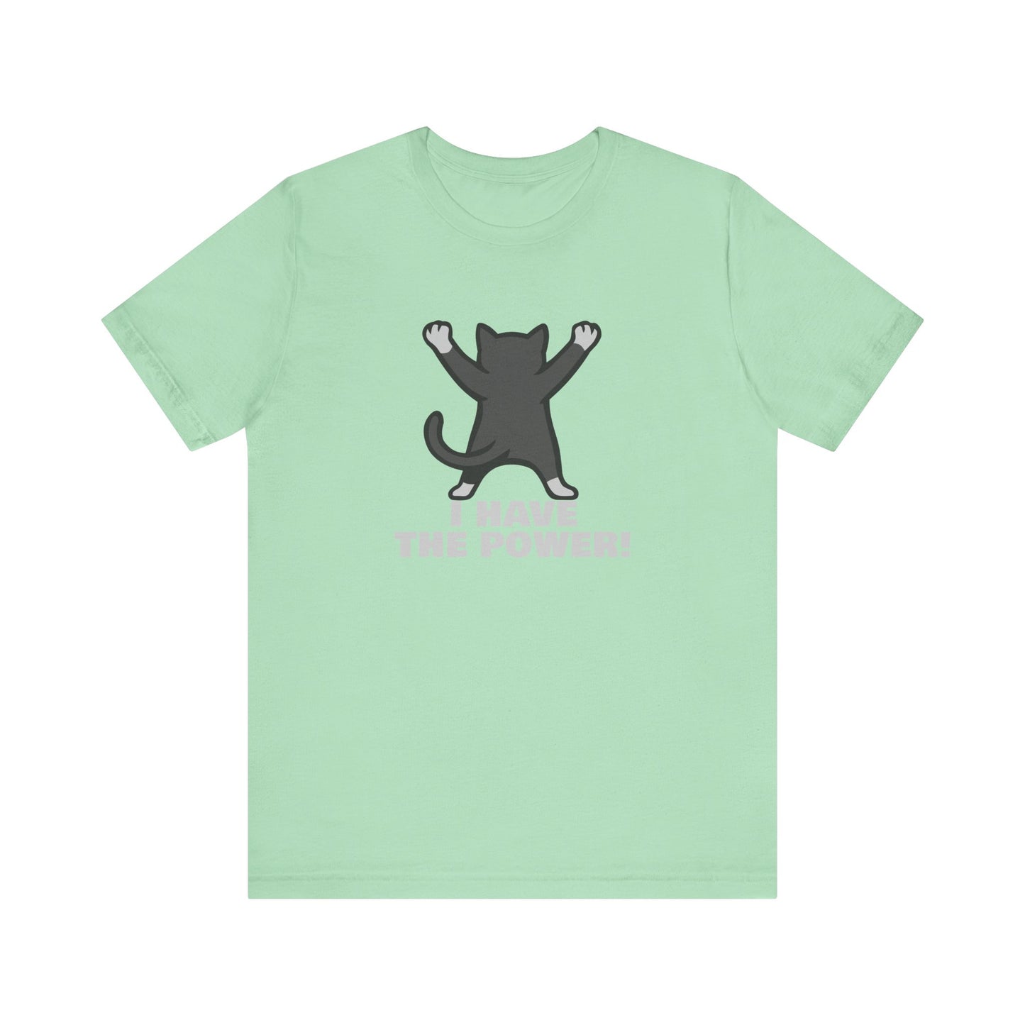 I Have the Power Cat Shirt – Hilarious Victory Pose in Dark Theme Feline Graphic Style. Unisex Jersey Short Sleeve Tee