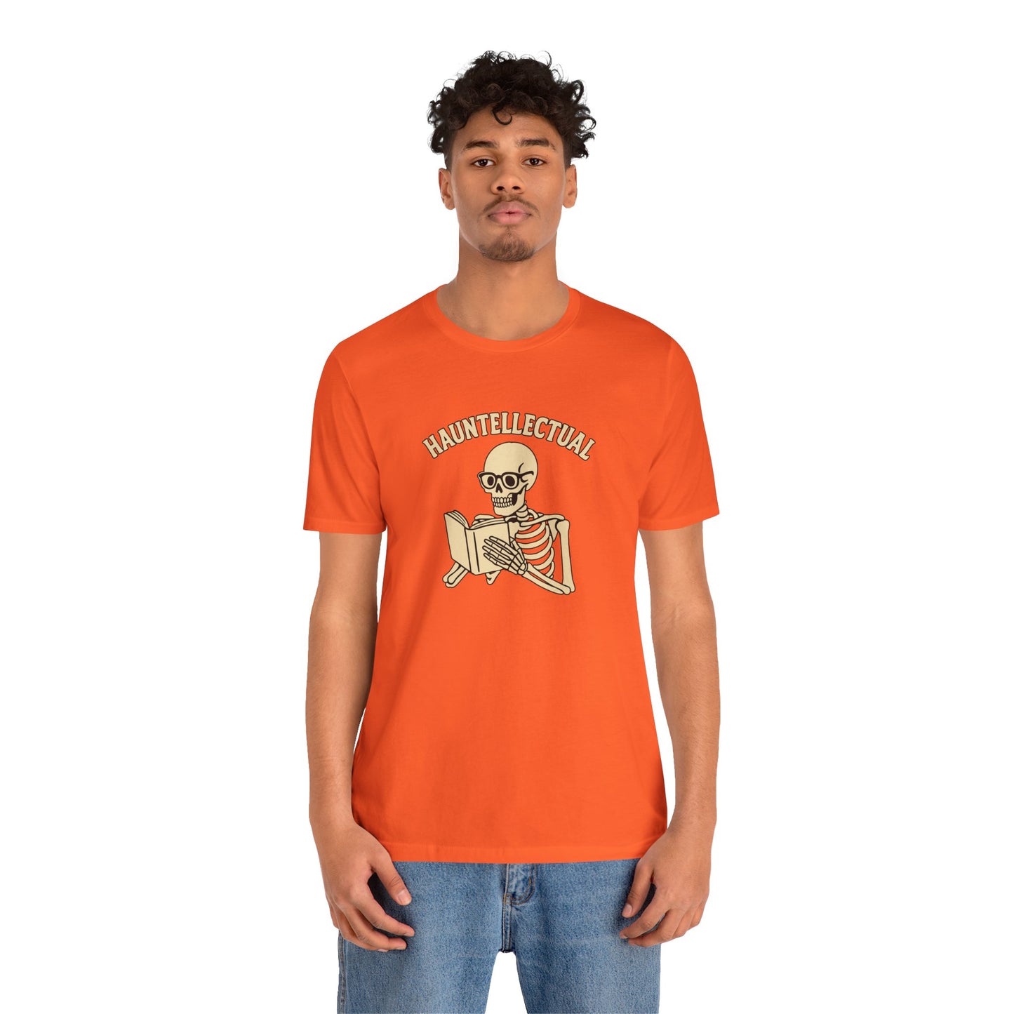 Hauntellectual Halloween Shirt – Funny Skeleton Reading Book Tee for Spooky Smart People