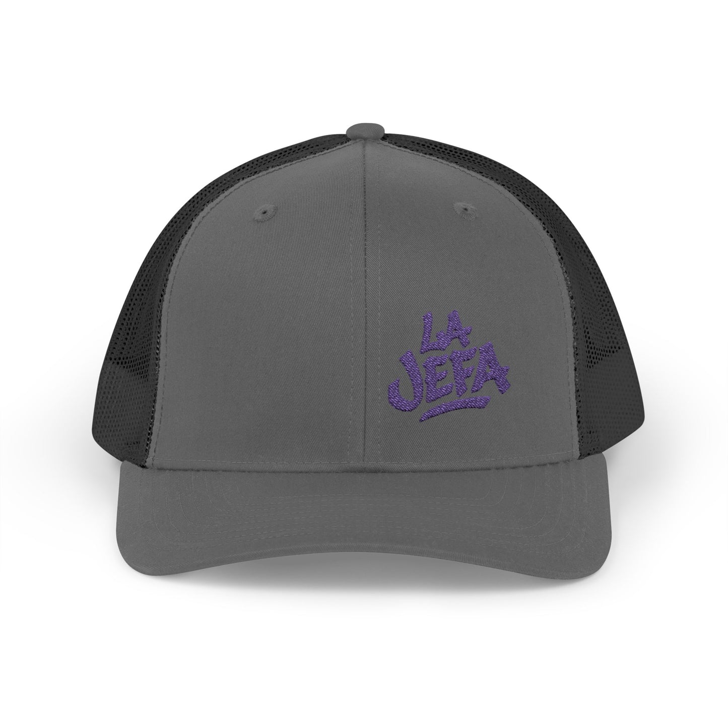 La Jefa Trucker Hat – Embroidered Latina Boss Hat for Bold Women. Purple Letters