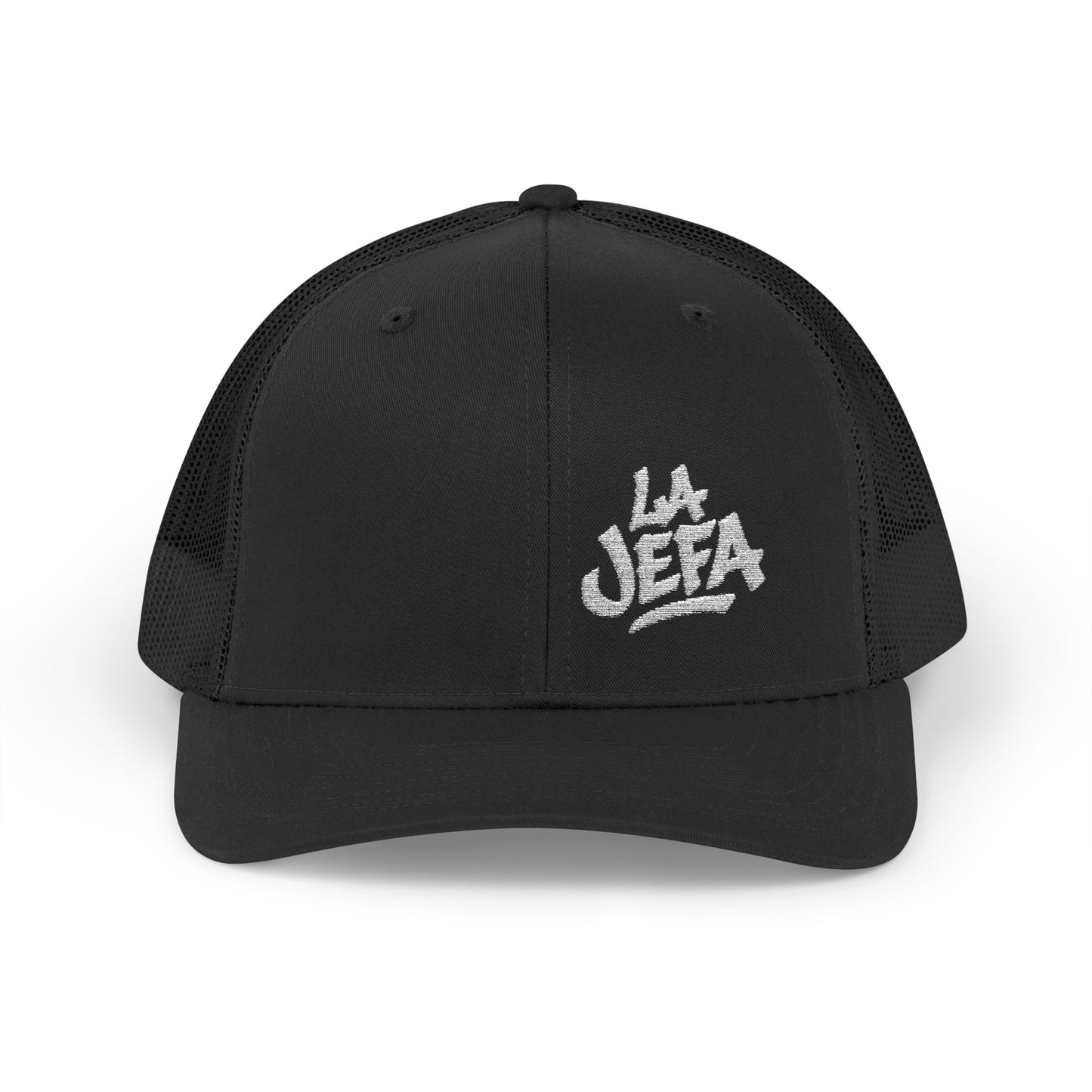 La Jefa Trucker Hat – Embroidered Latina Boss Hat for Bold Women. White Letters